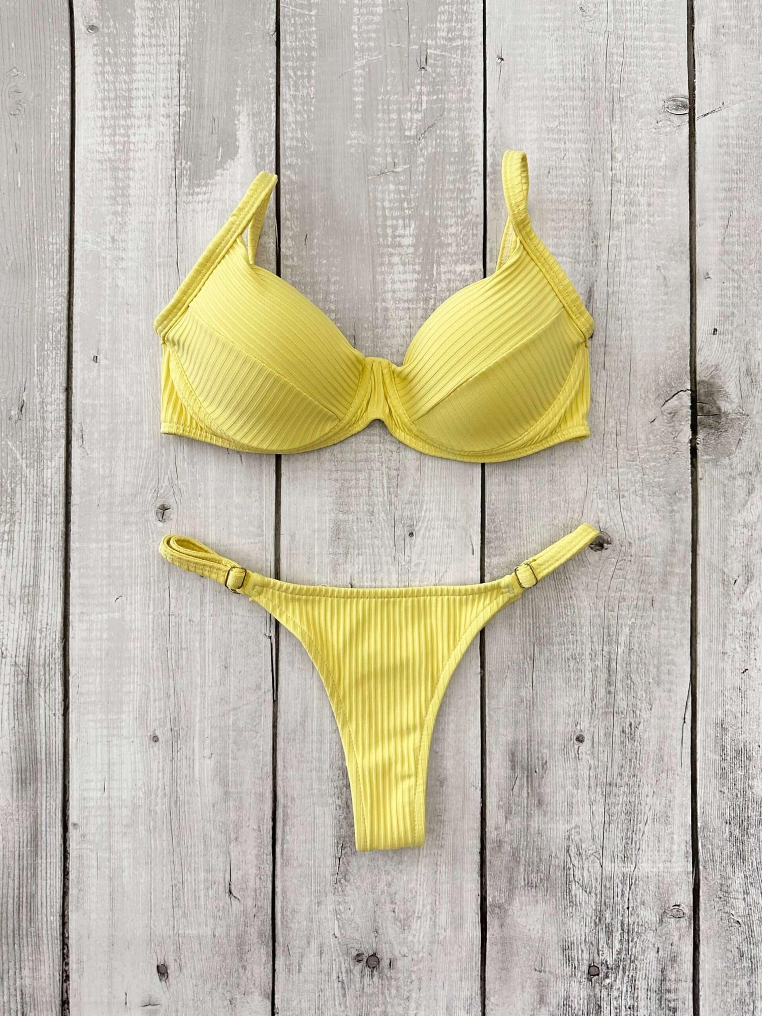 Marbella Candy Colors Ribbed Underwire Bra Bikini Set