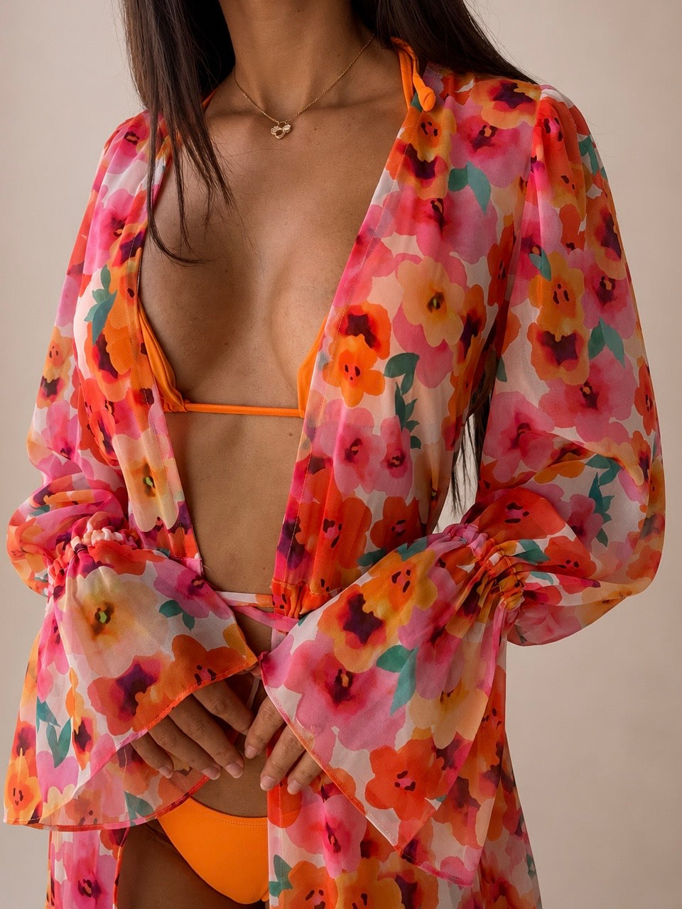 Floripa Luxury Chiffon Beach Dress in Floral Print