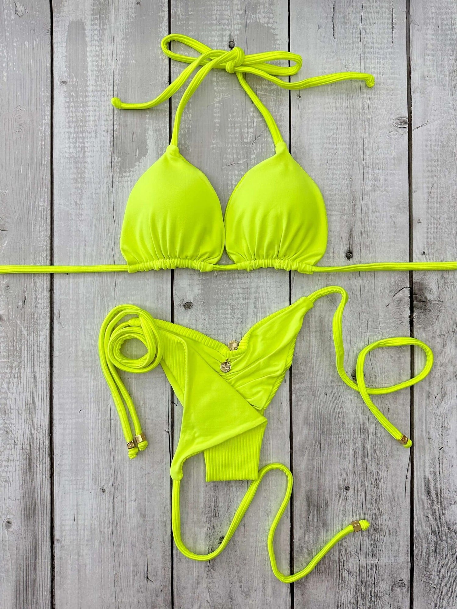 Rio Ribbed Triangle Ruched Tie-Side Reversible Bikini Set