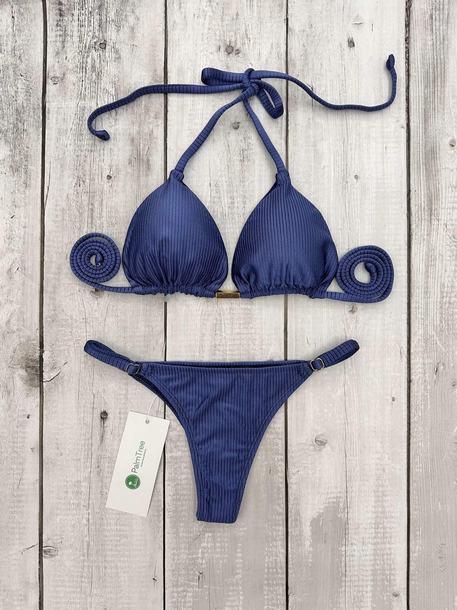Cancun Shimmer Ribbed Triangle Bikini Set