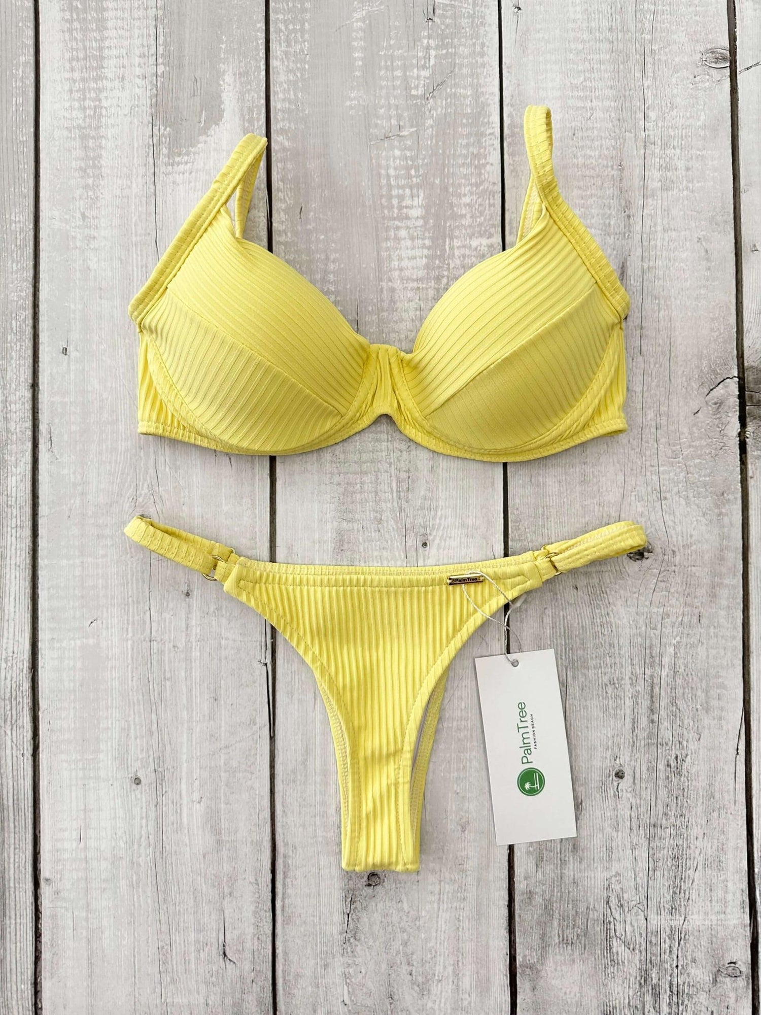 Marbella Candy Colors Ribbed Underwire Bra Bikini Set