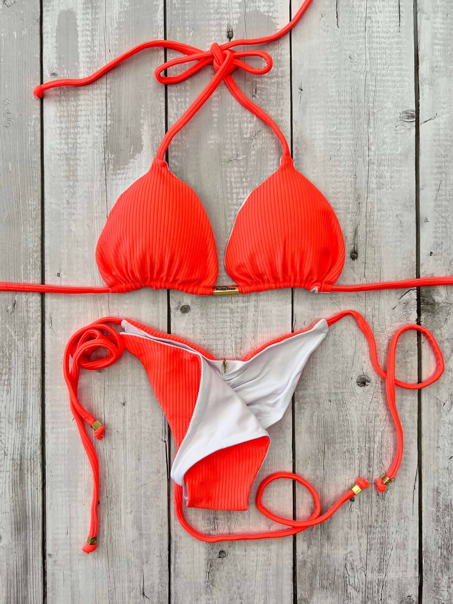 Rio Ribbed Triangle Ruched Tie-Side Reversible Bikini Set