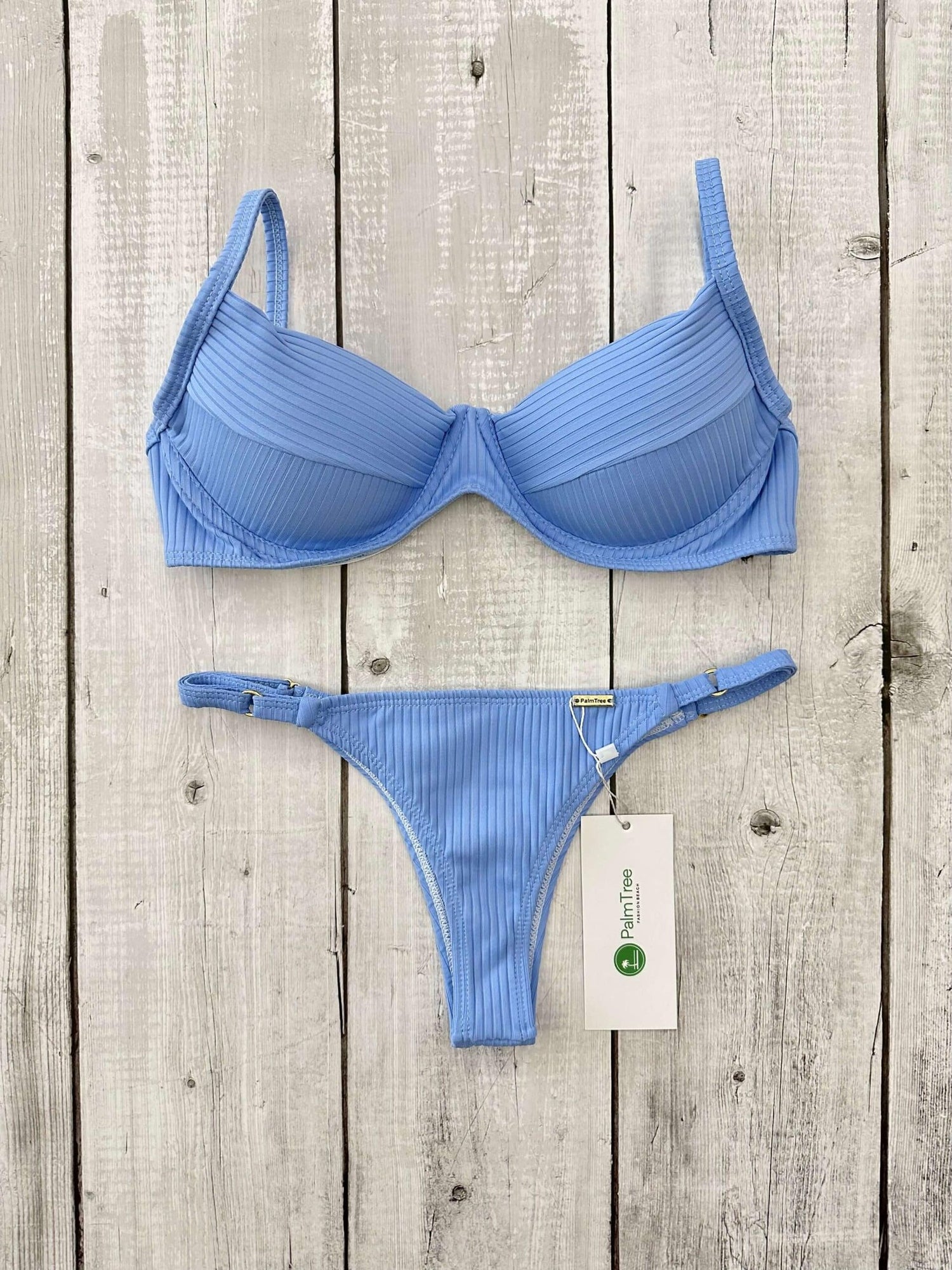 Marbella Candy Colors Ribbed Underwire Bra Bikini Set