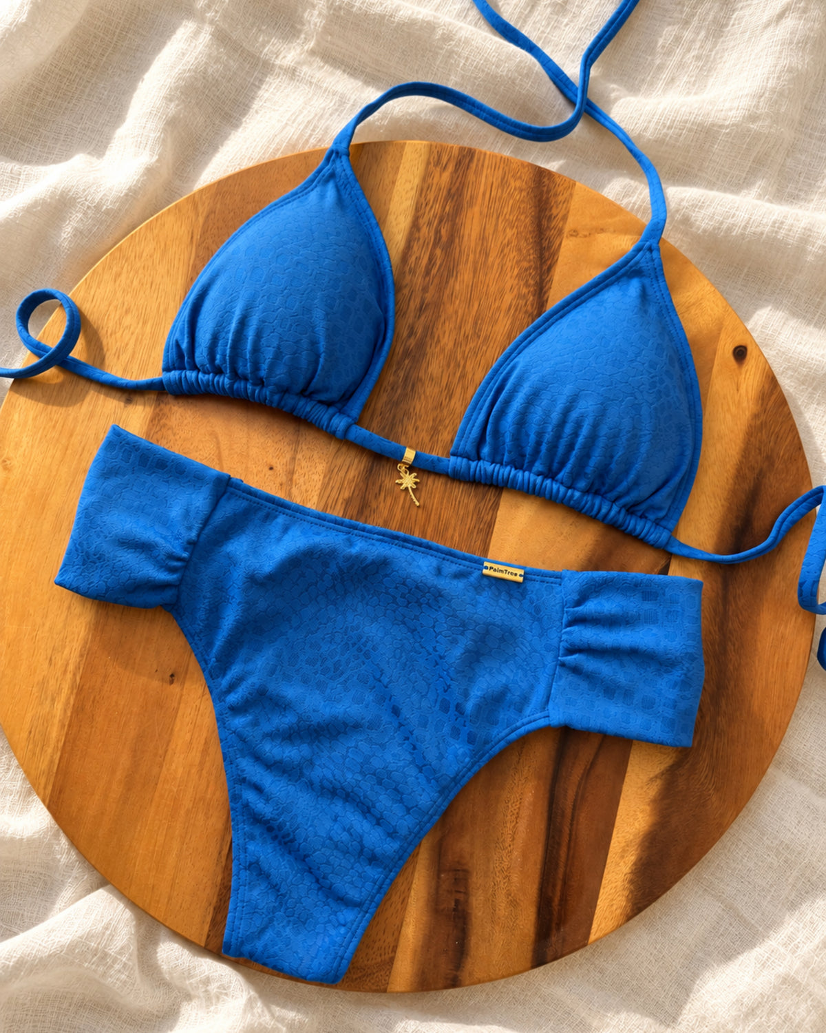 Milos Textured Triangle High Waisted Bikini Set Blue