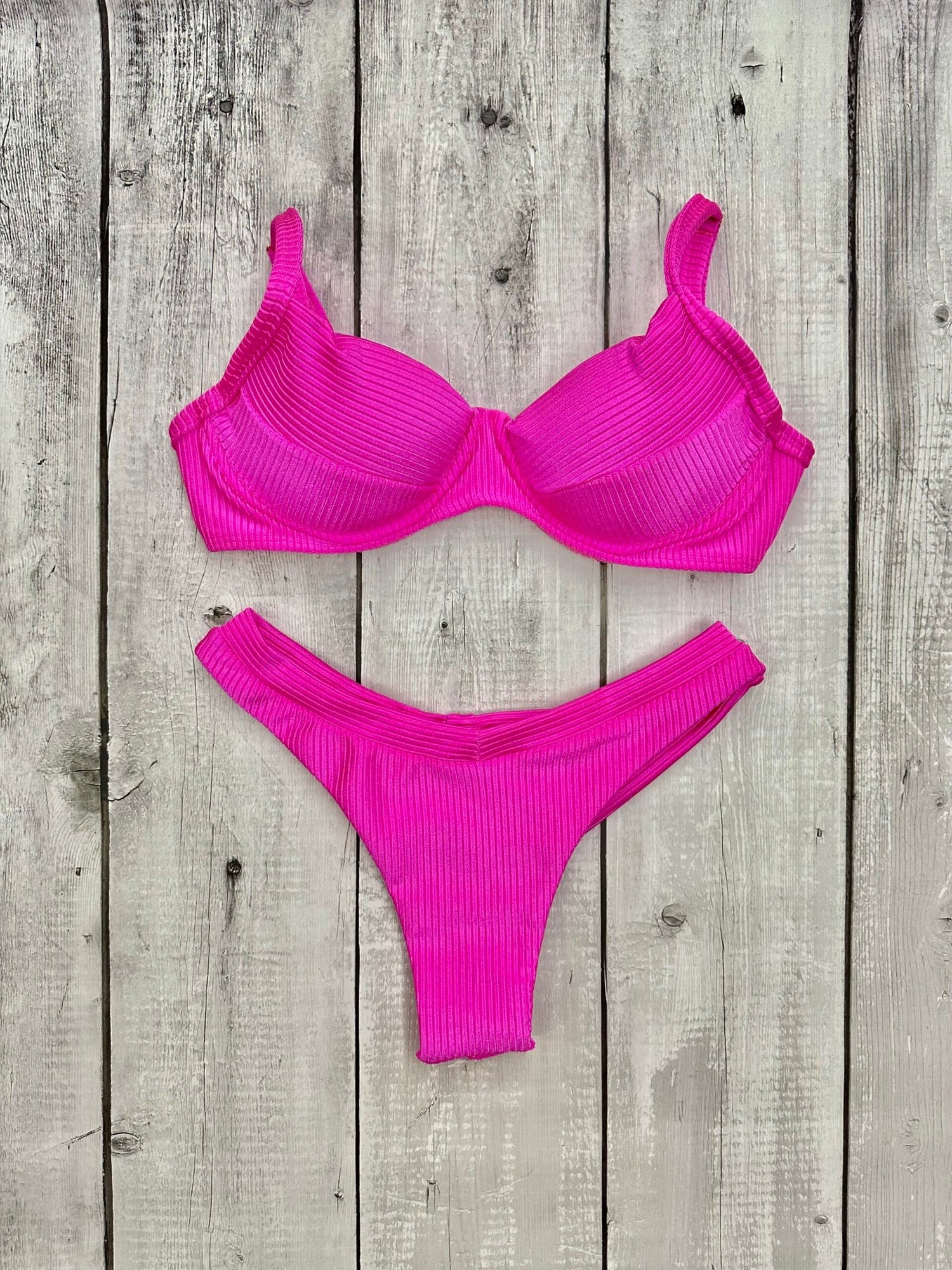Maldives Neon Shimmer Ribbed Underwire Bra Bikini Set