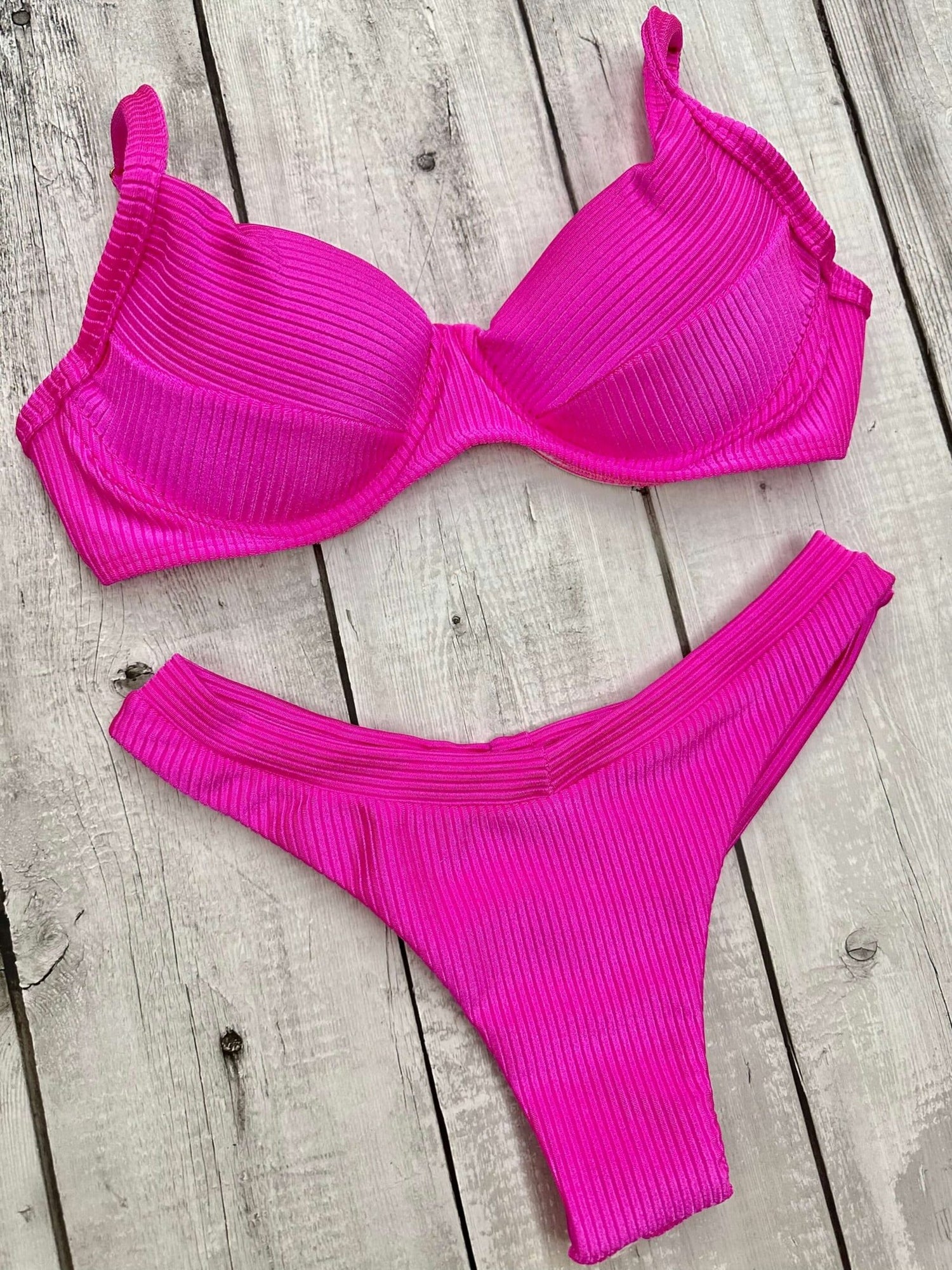 Maldives Neon Shimmer Ribbed Underwire Bra Bikini Set