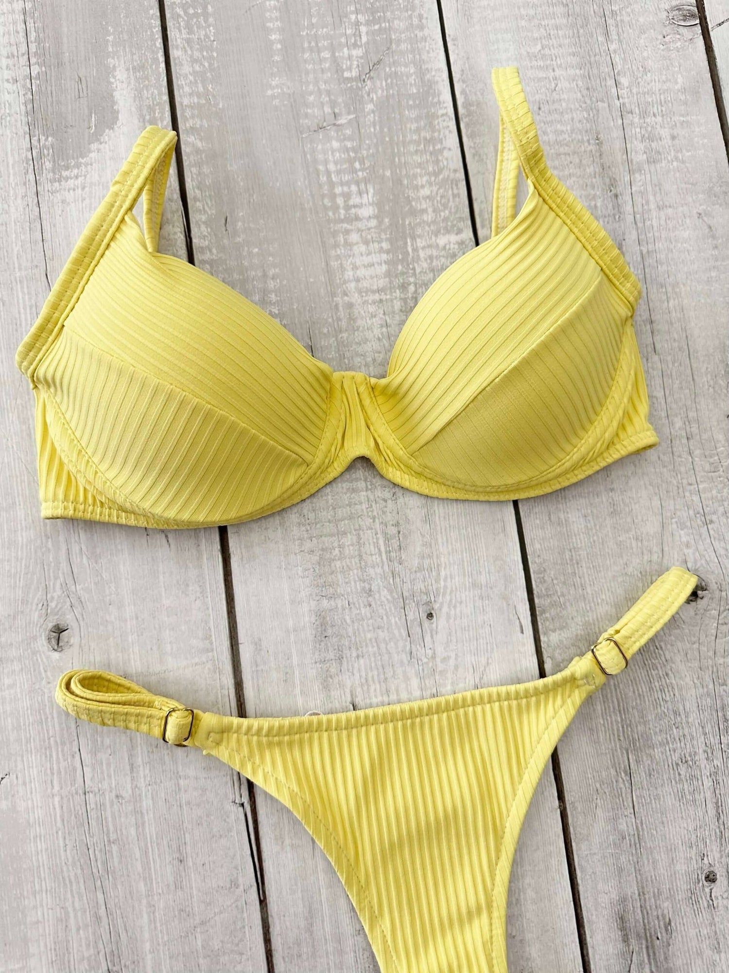 Marbella Candy Colors Ribbed Underwire Bra Bikini Set