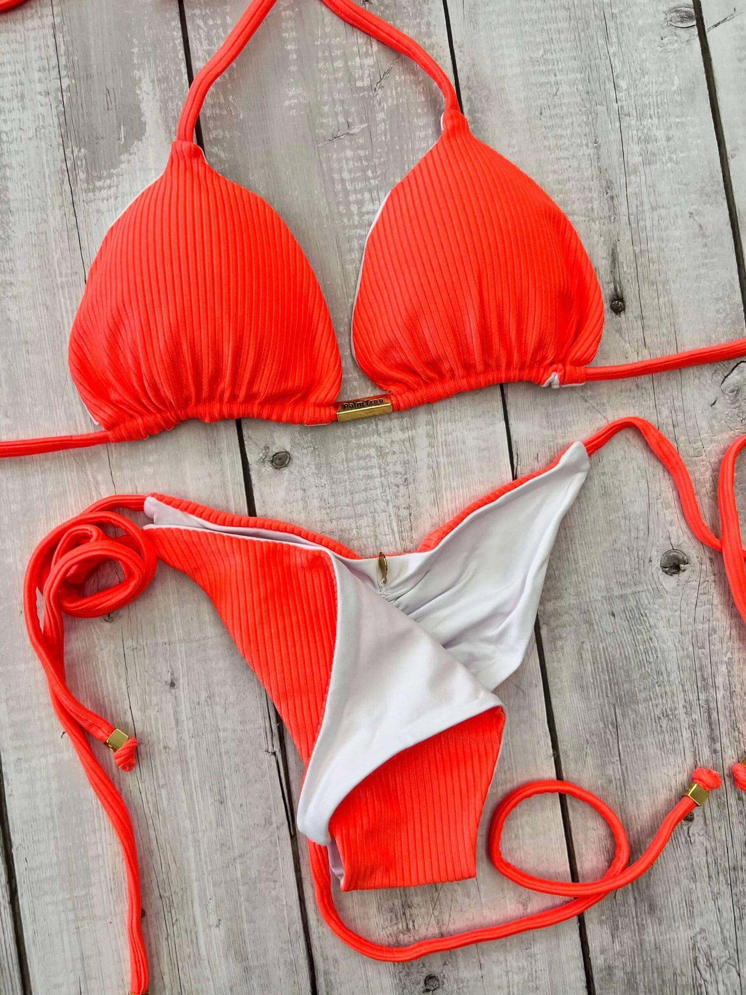 Rio Ribbed Triangle Ruched Tie-Side Reversible Bikini Set