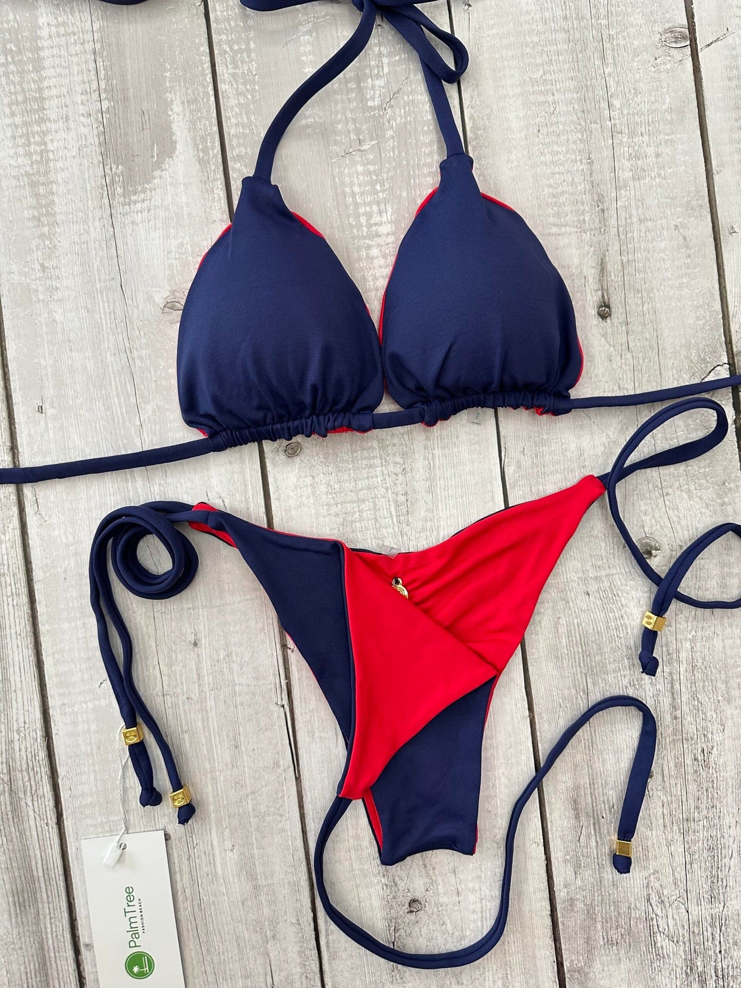 Rio Triangle Ruched Tie-Side Reversible Bikini Set