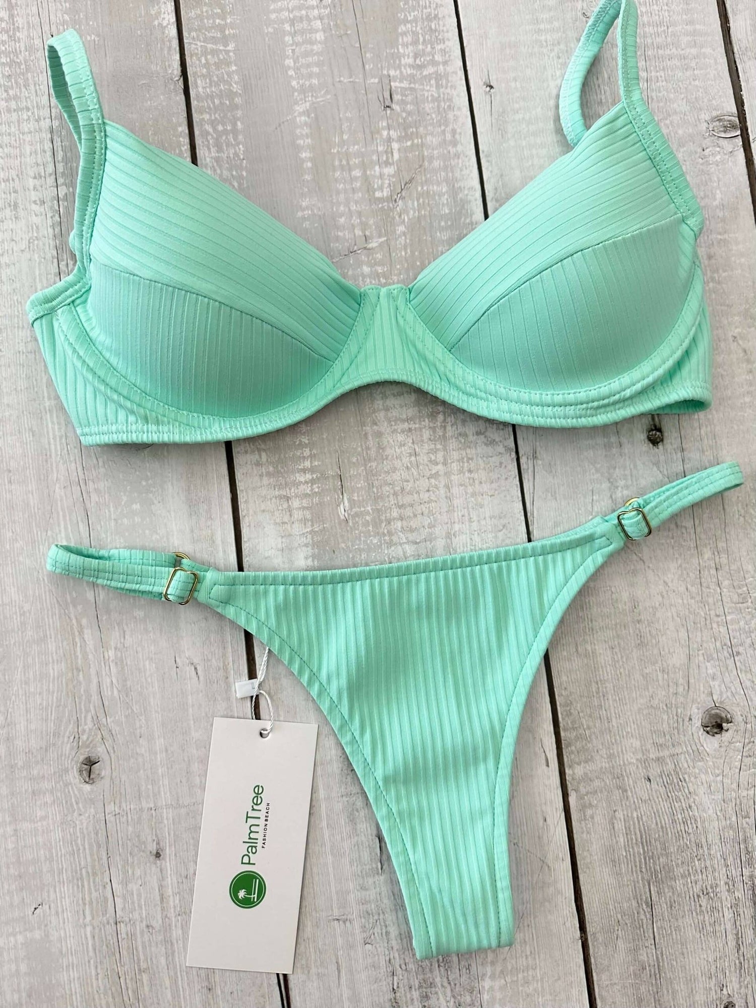 Marbella Candy Colors Ribbed Underwire Bra Bikini Set