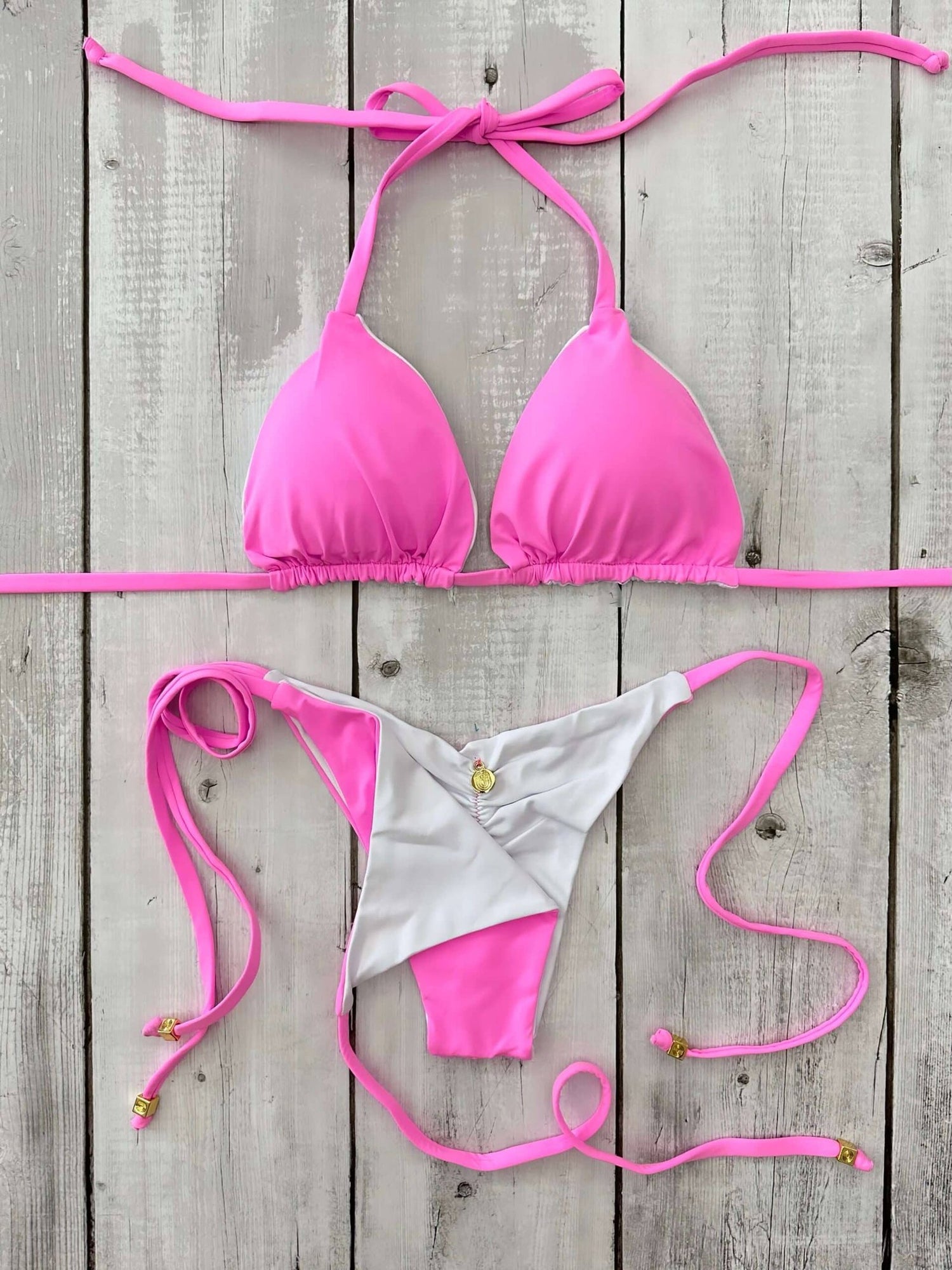 Rio Triangle Ruched Tie-Side Reversible Bikini Set