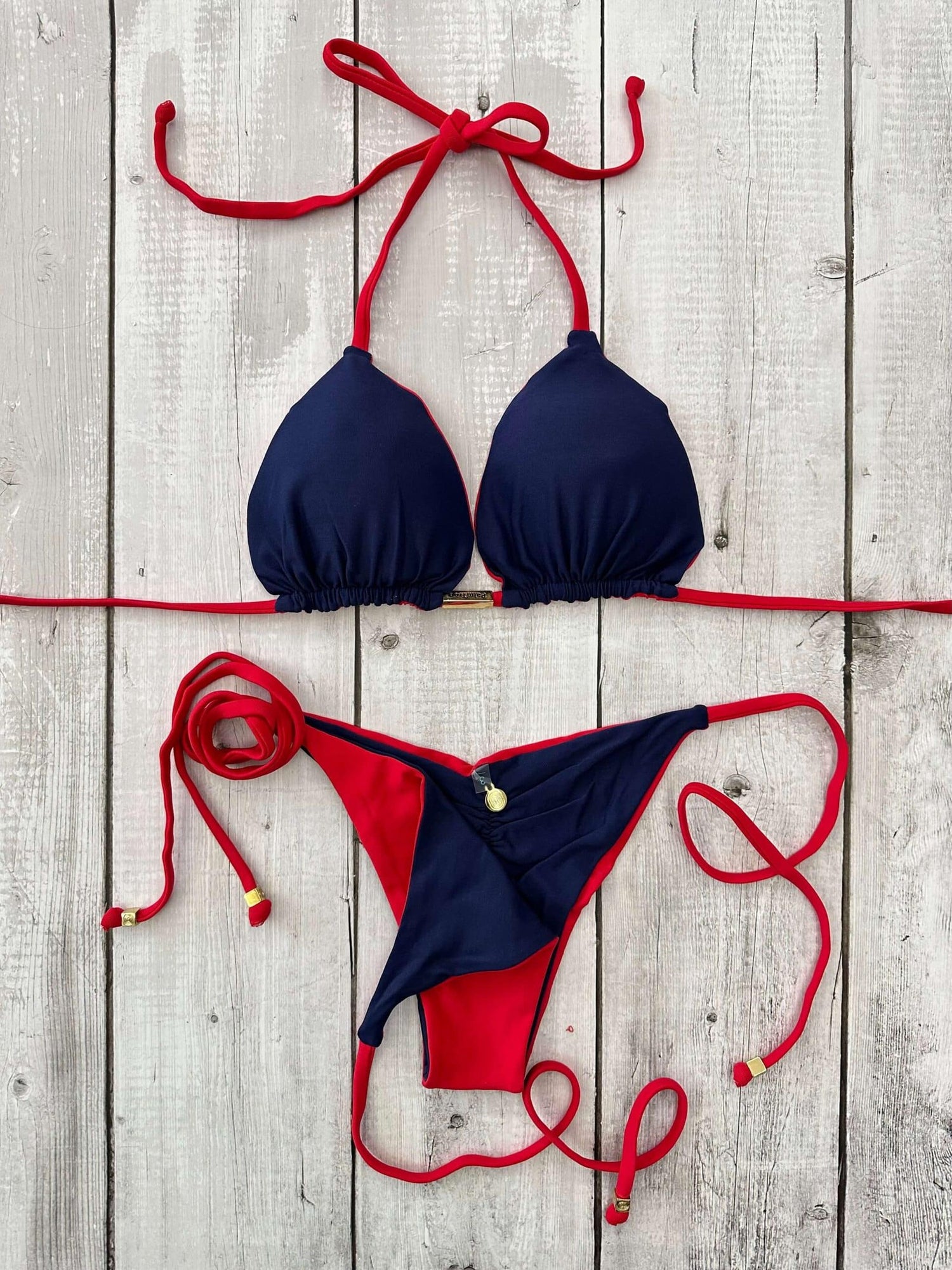 Rio Triangle Ruched Tie-Side Reversible Bikini Set
