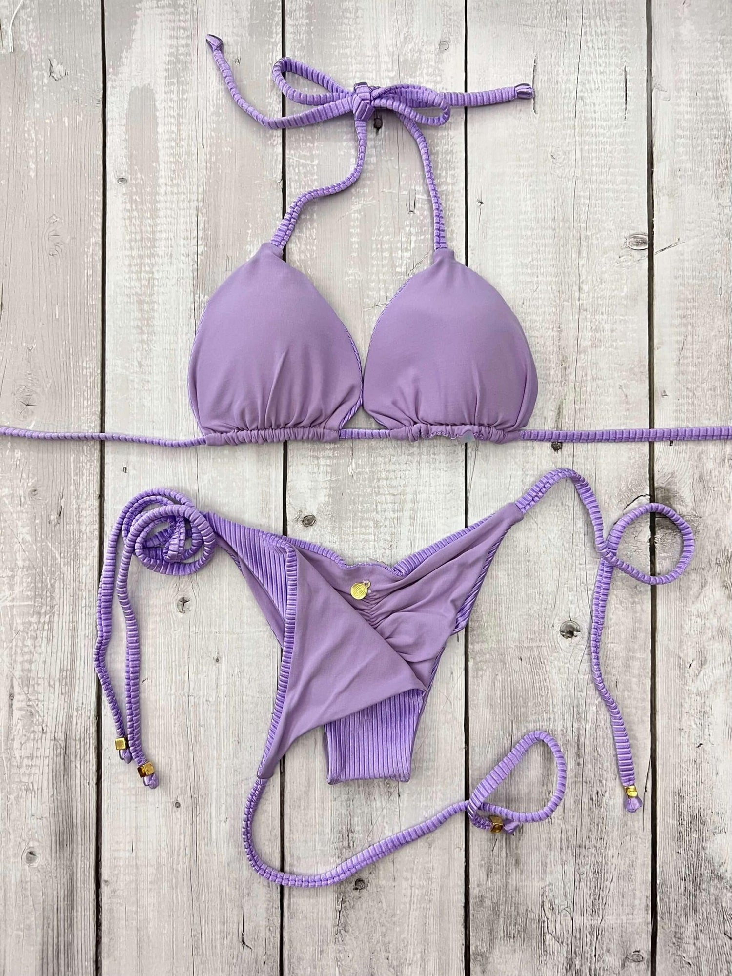 Rio Ribbed Triangle Ruched Tie-Side Reversible Bikini Set