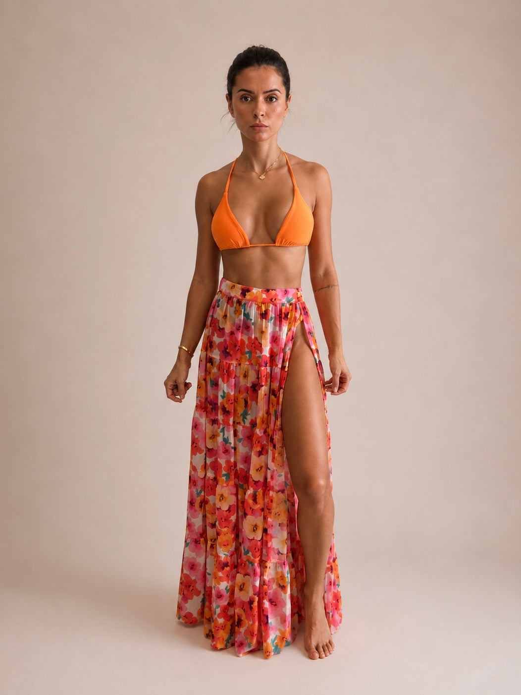 Monaco Luxury Beach Long Skirt Sheer Silk Chiffon Floral
