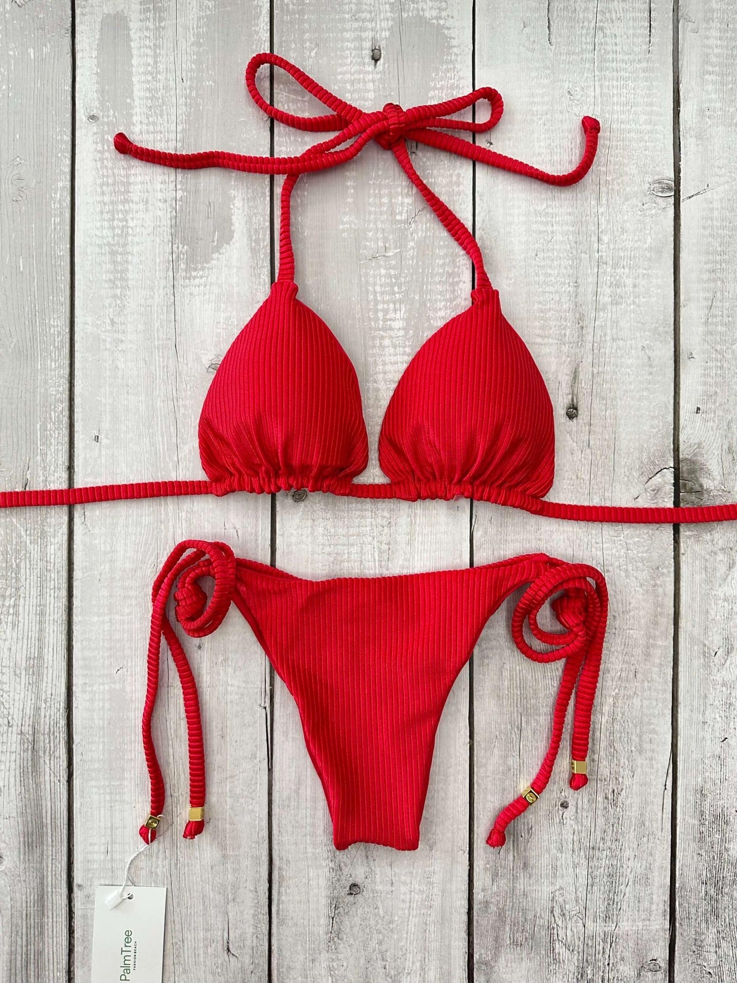 Rio Ribbed Triangle Ruched Tie-Side Reversible Bikini Set