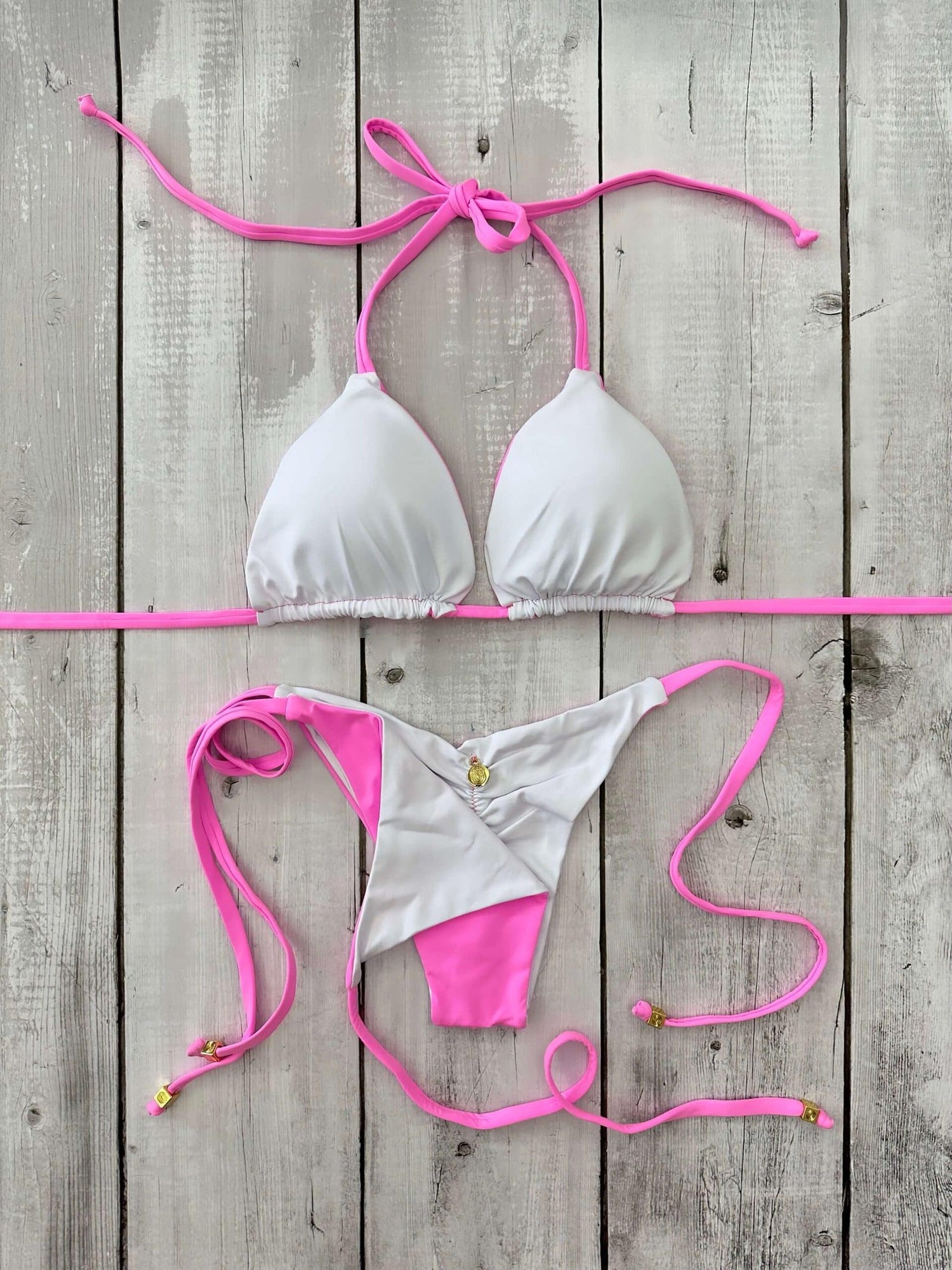 Rio Triangle Ruched Tie-Side Reversible Bikini Set