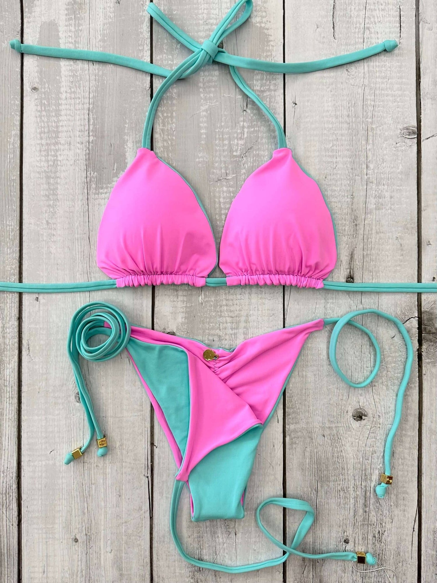 Rio Triangle Ruched Tie-Side Reversible Bikini Set