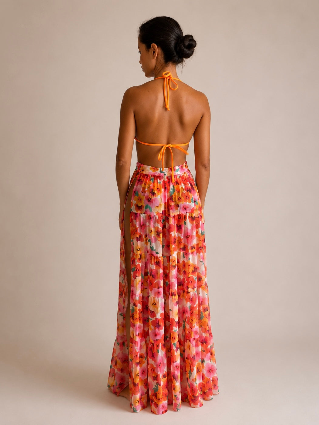 Monaco Luxury Beach Long Skirt Sheer Silk Chiffon Floral