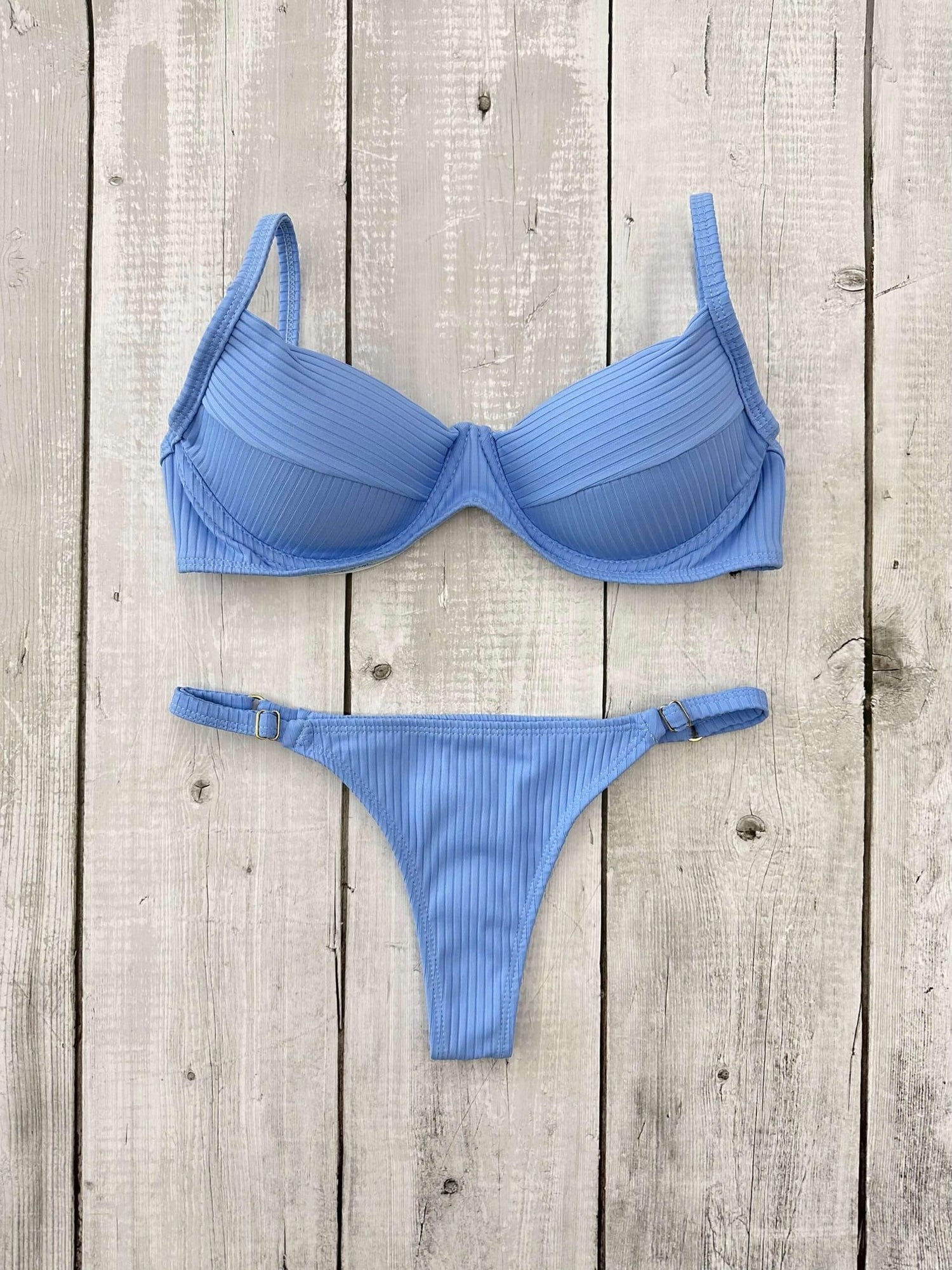 Marbella Candy Colors Ribbed Underwire Bra Bikini Set