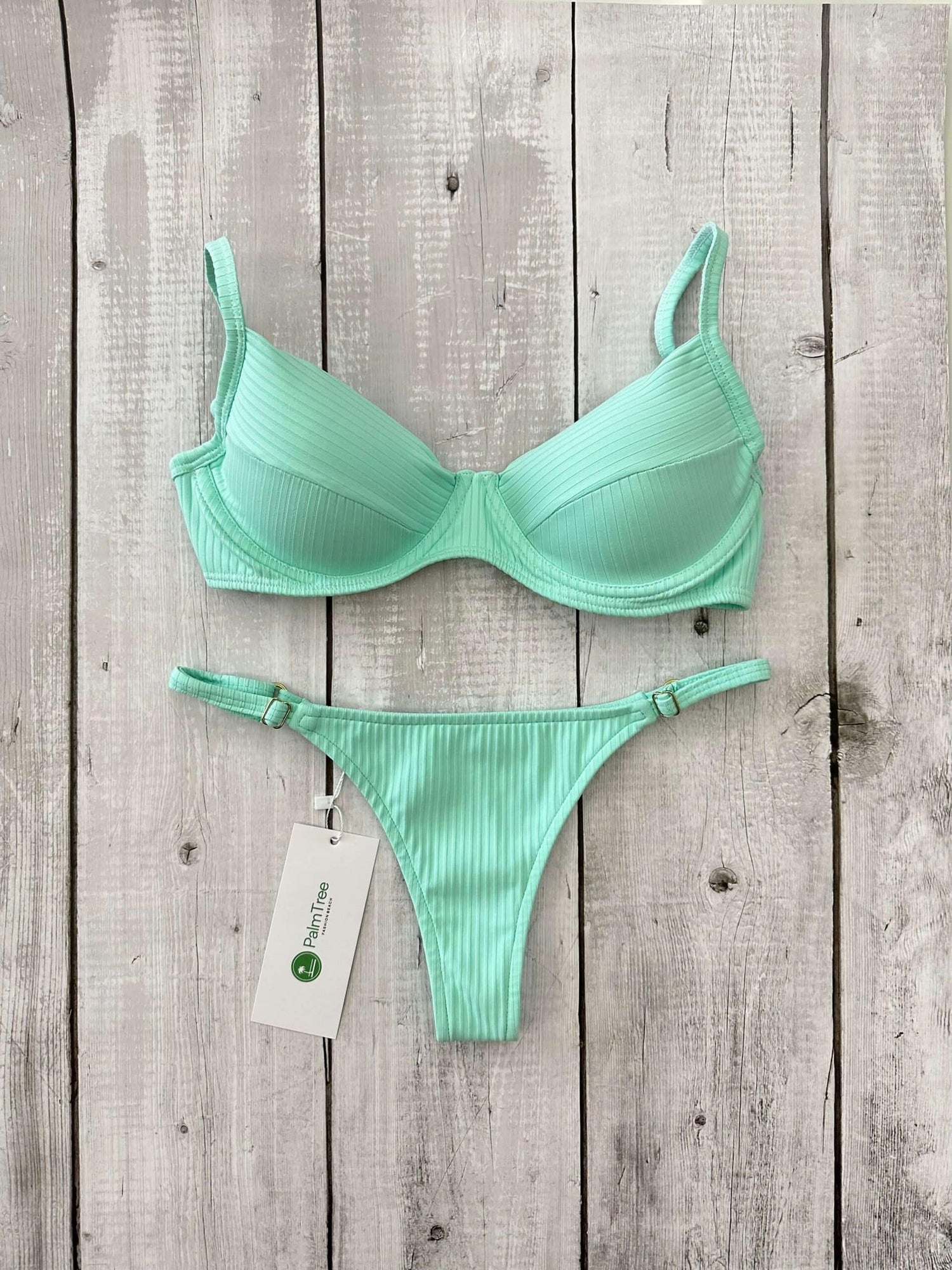 Marbella Candy Colors Ribbed Underwire Bra Bikini Set