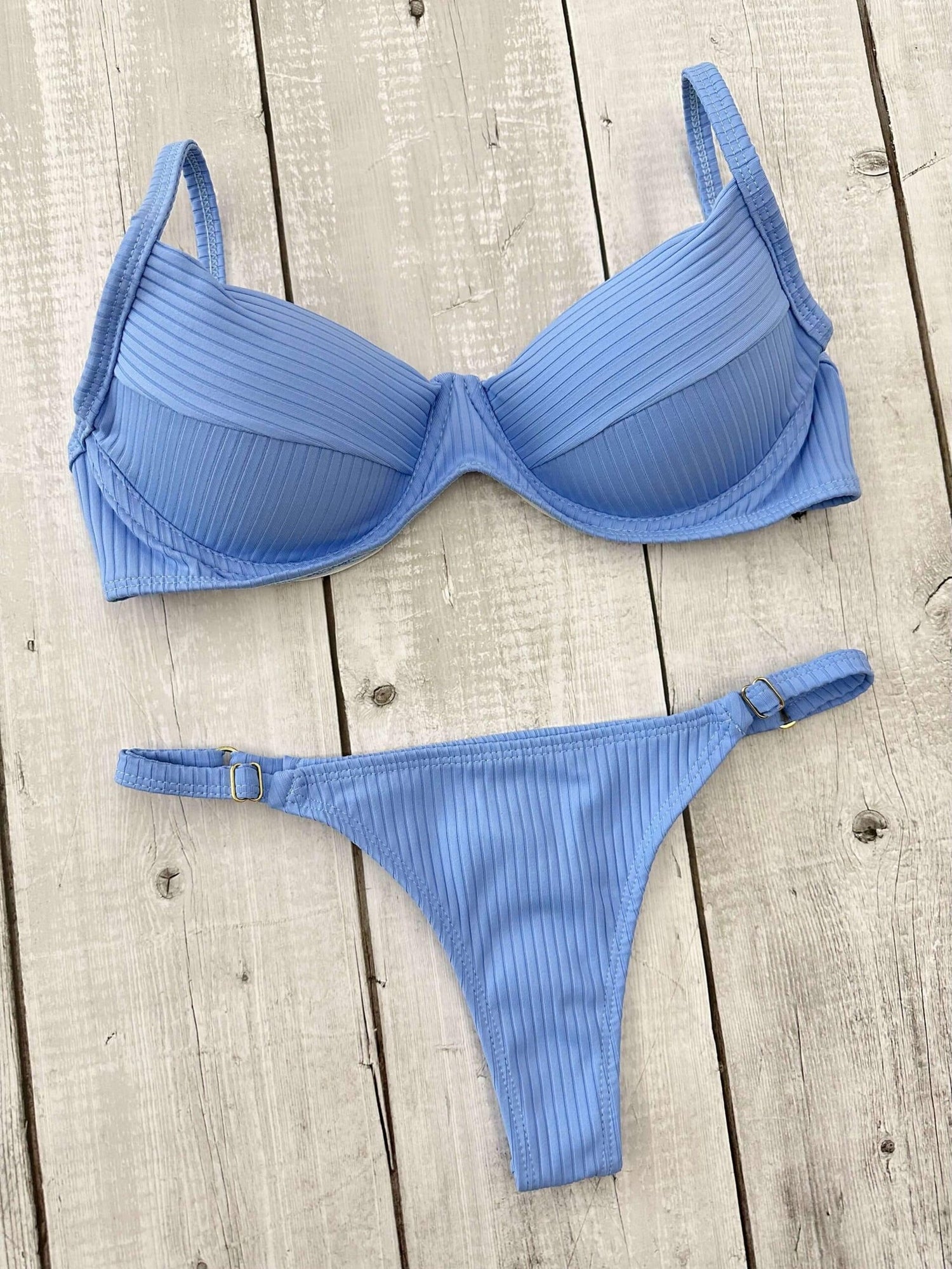 Marbella Candy Colors Ribbed Underwire Bra Bikini Set