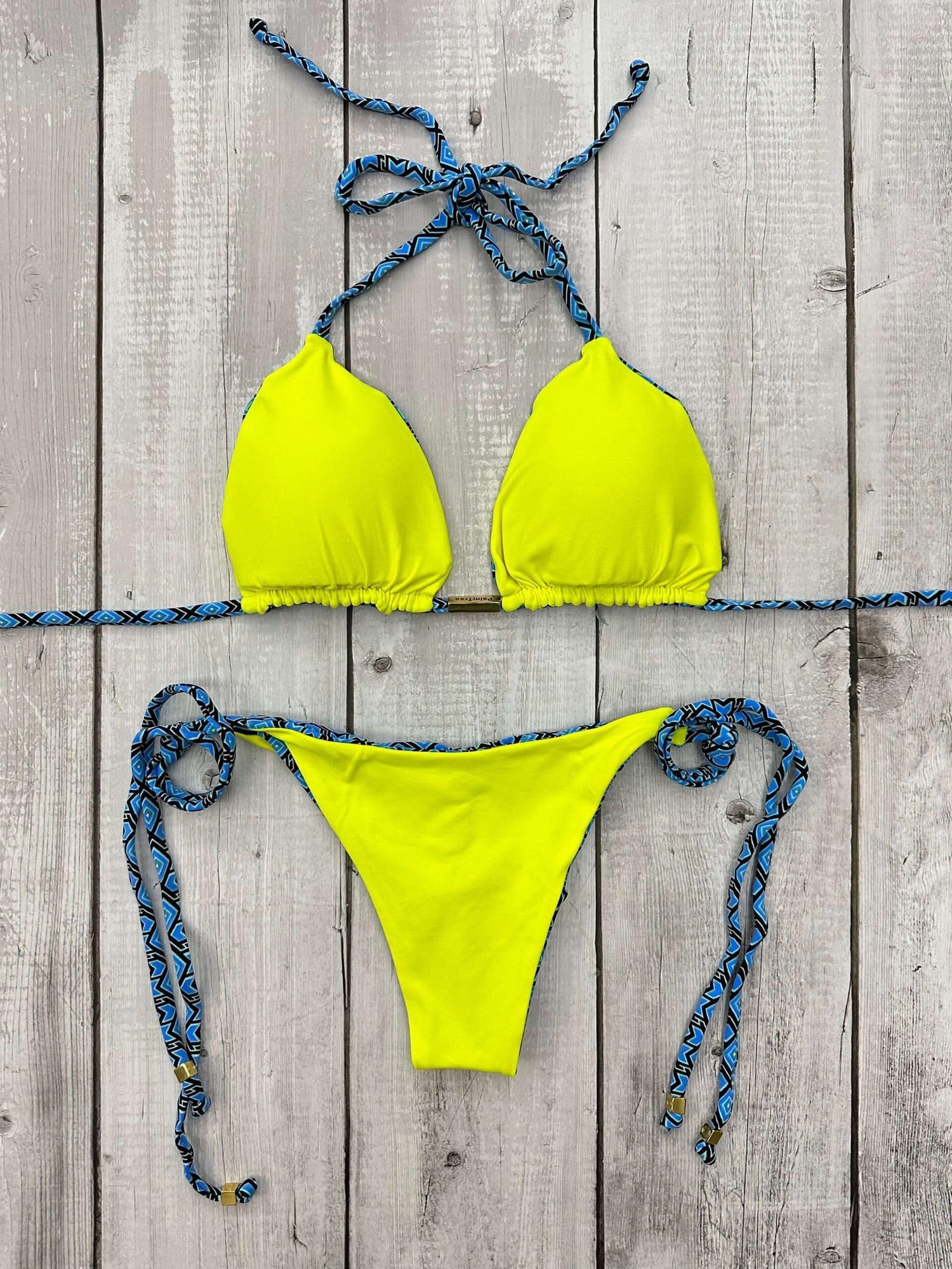 Rio Printed Triangle Ruched Tie-Side Reversible Bikini Set