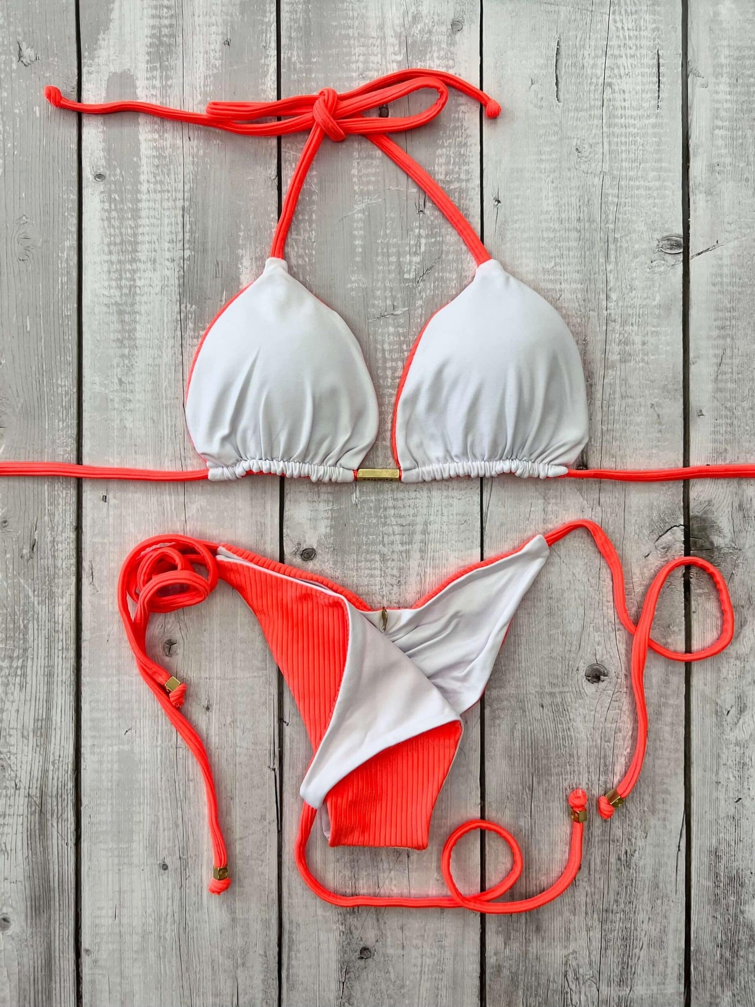 Rio Ribbed Triangle Ruched Tie-Side Reversible Bikini Set