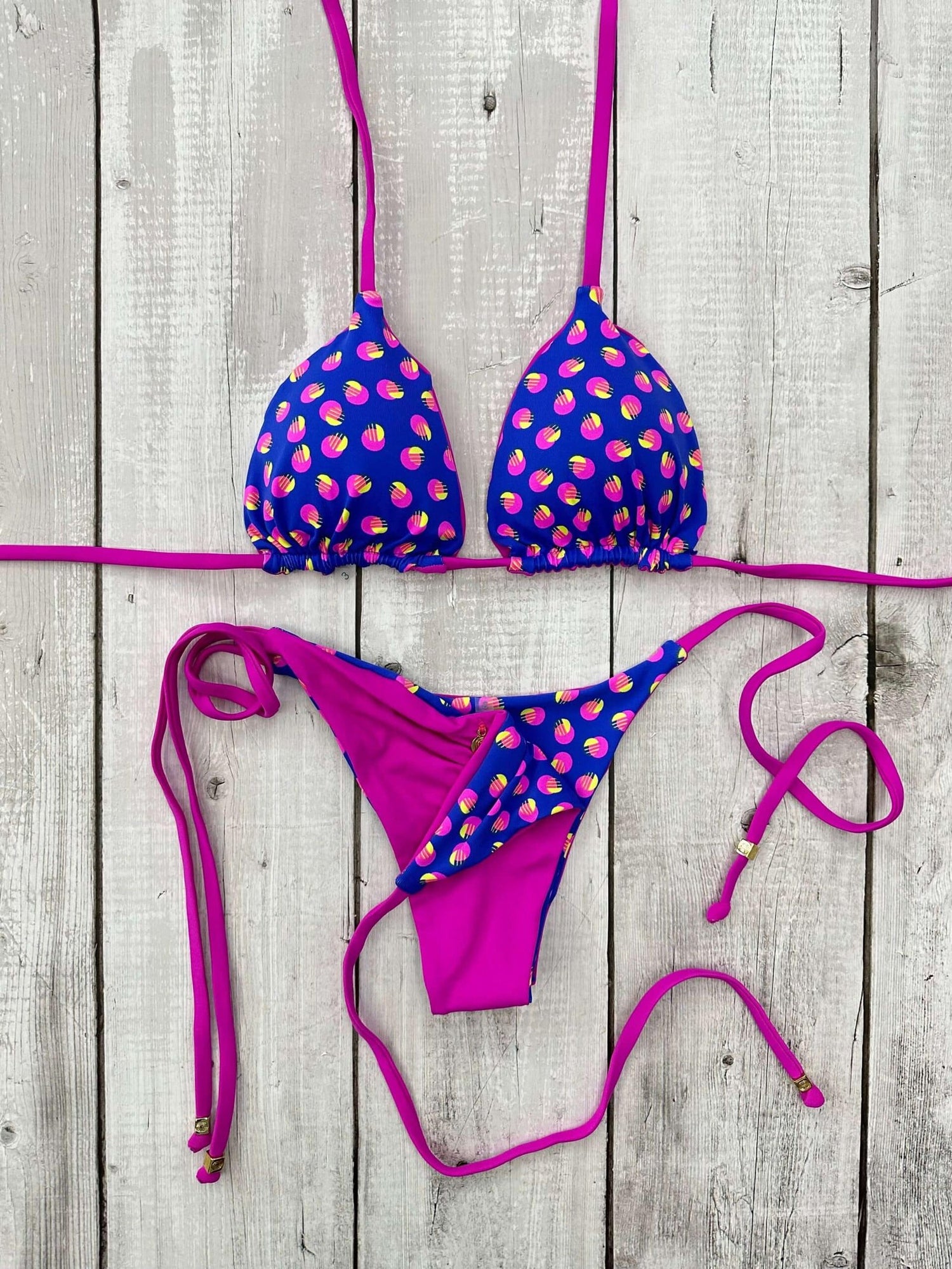 Rio Printed Triangle Ruched Tie-Side Reversible Bikini Set