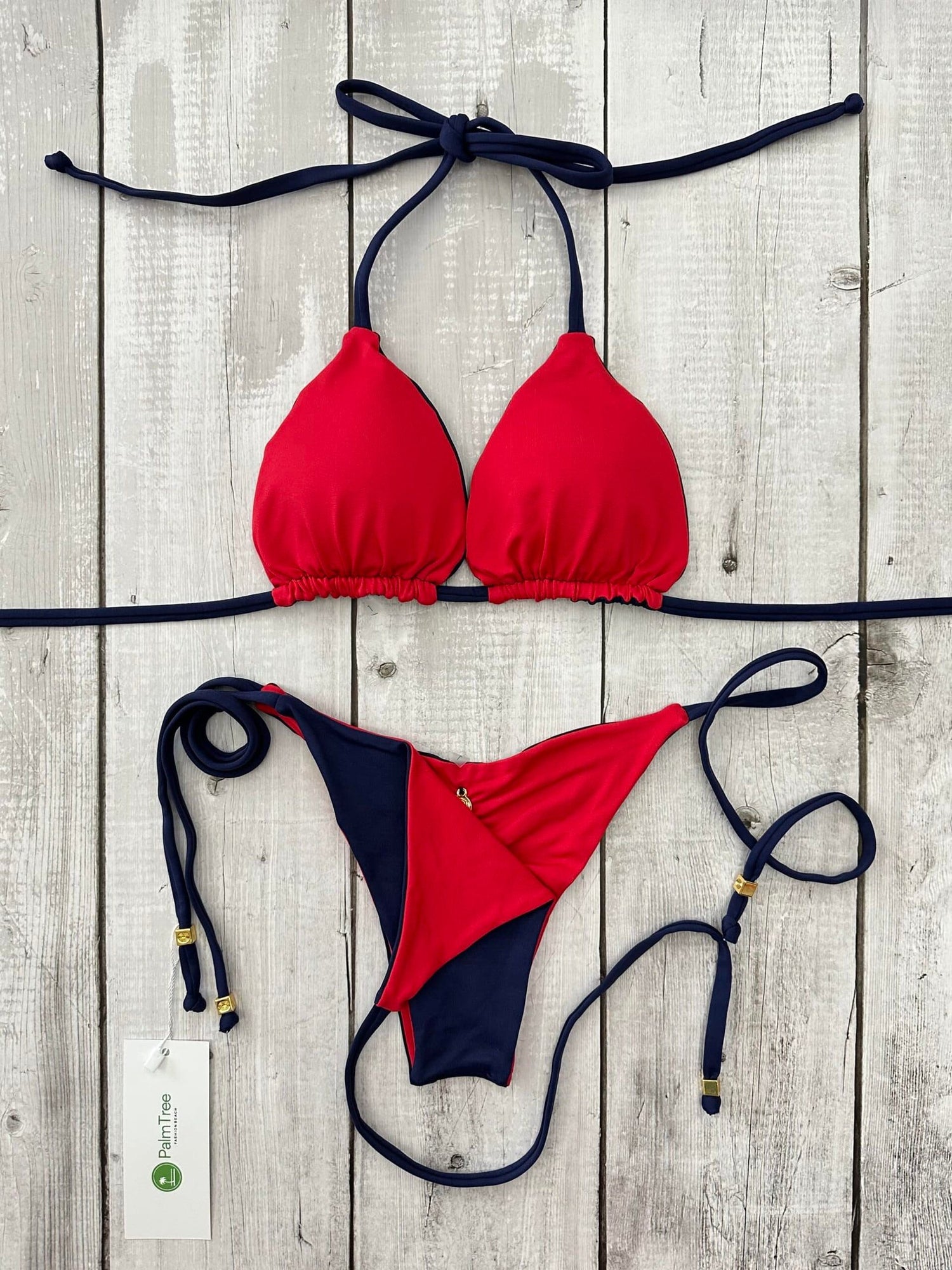 Rio Triangle Ruched Tie-Side Reversible Bikini Set