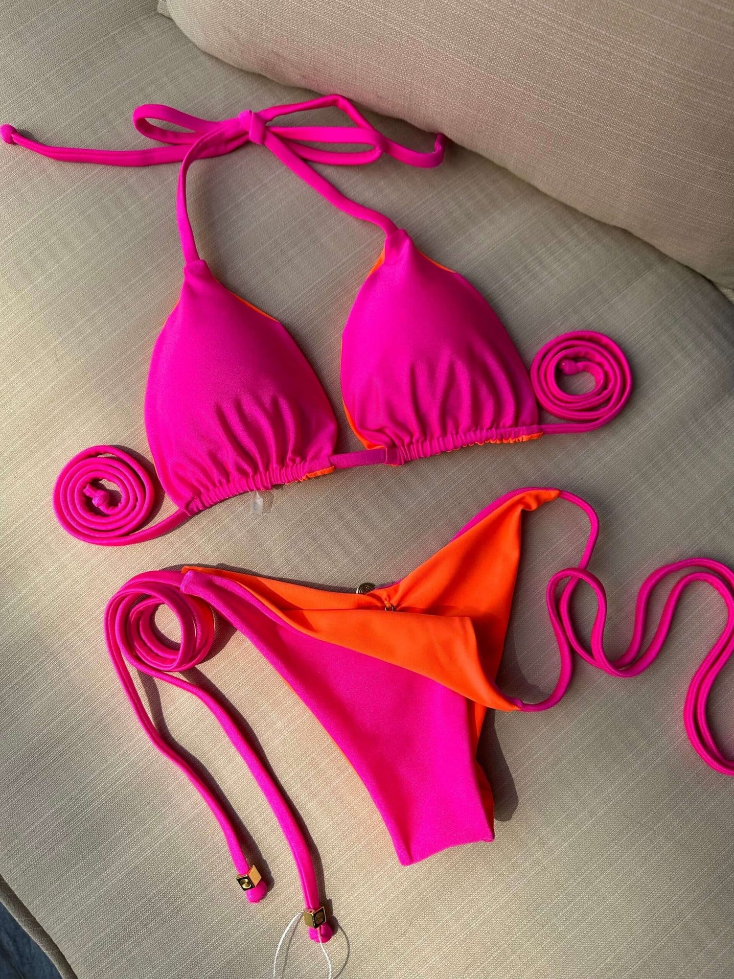 Rio Shimmer Triangle Ruched Tie-Side Reversible Bikini Set