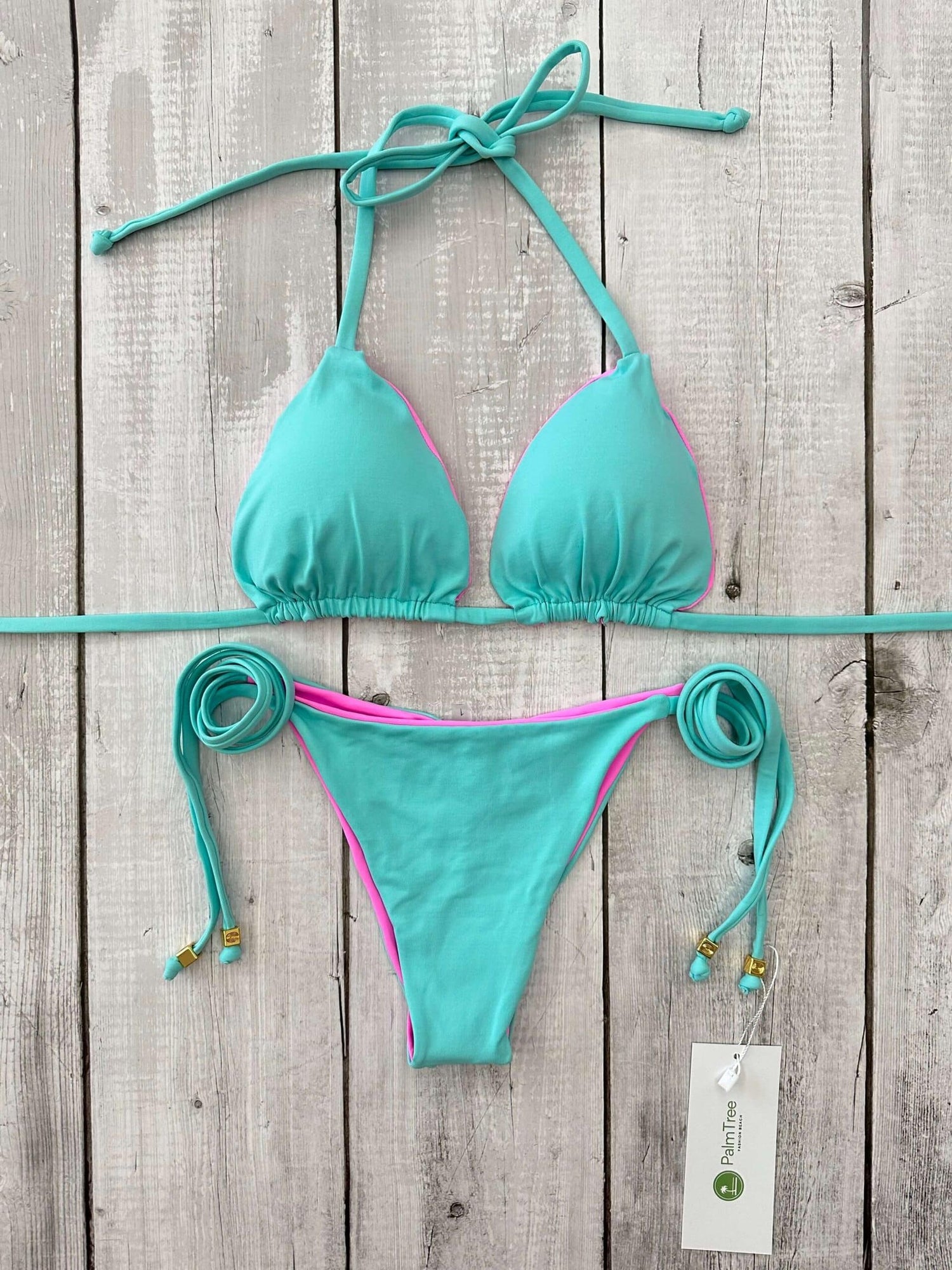 Rio Triangle Ruched Tie-Side Reversible Bikini Set
