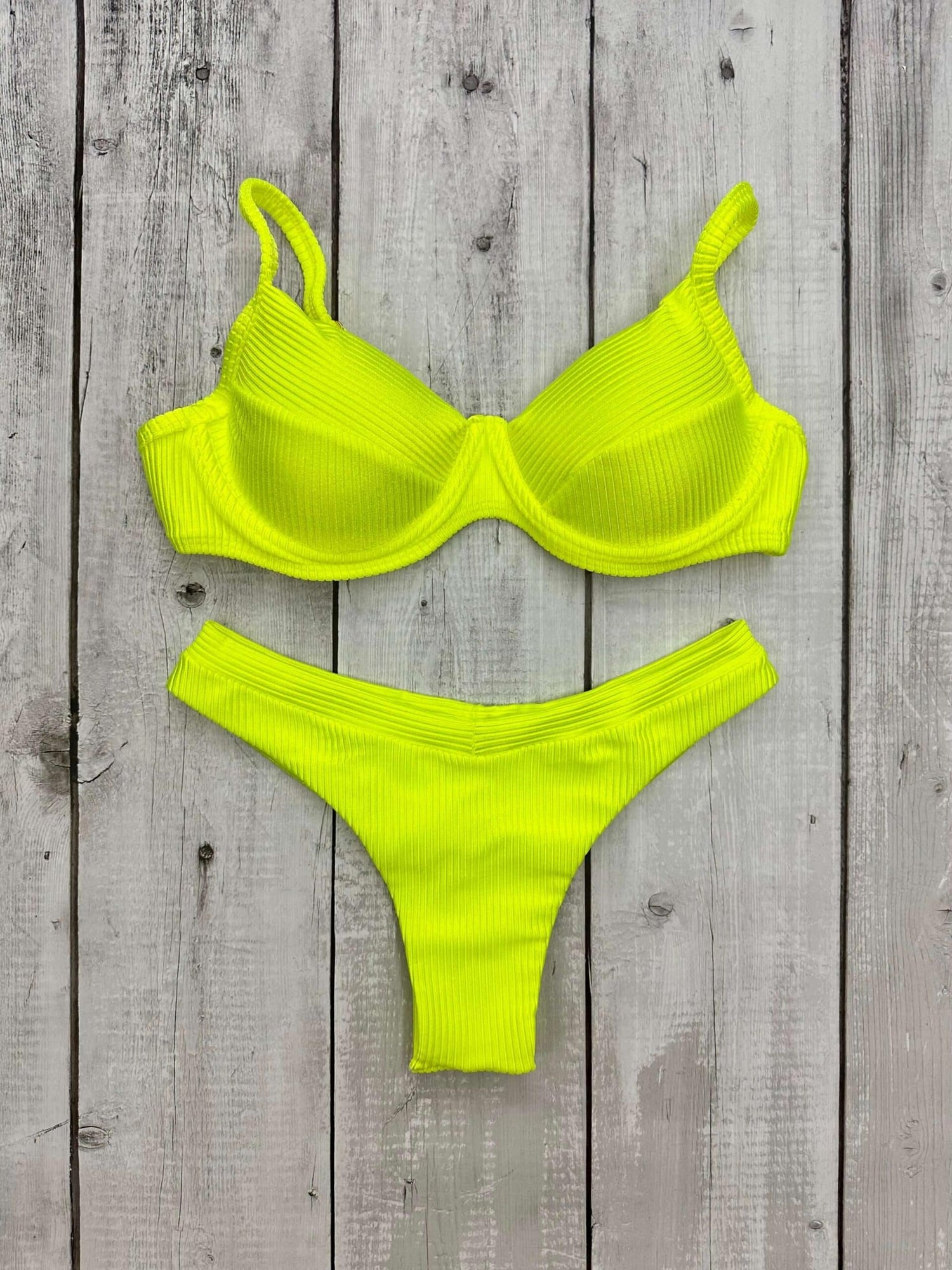 Maldives Neon Shimmer Ribbed Underwire Bra Bikini Set