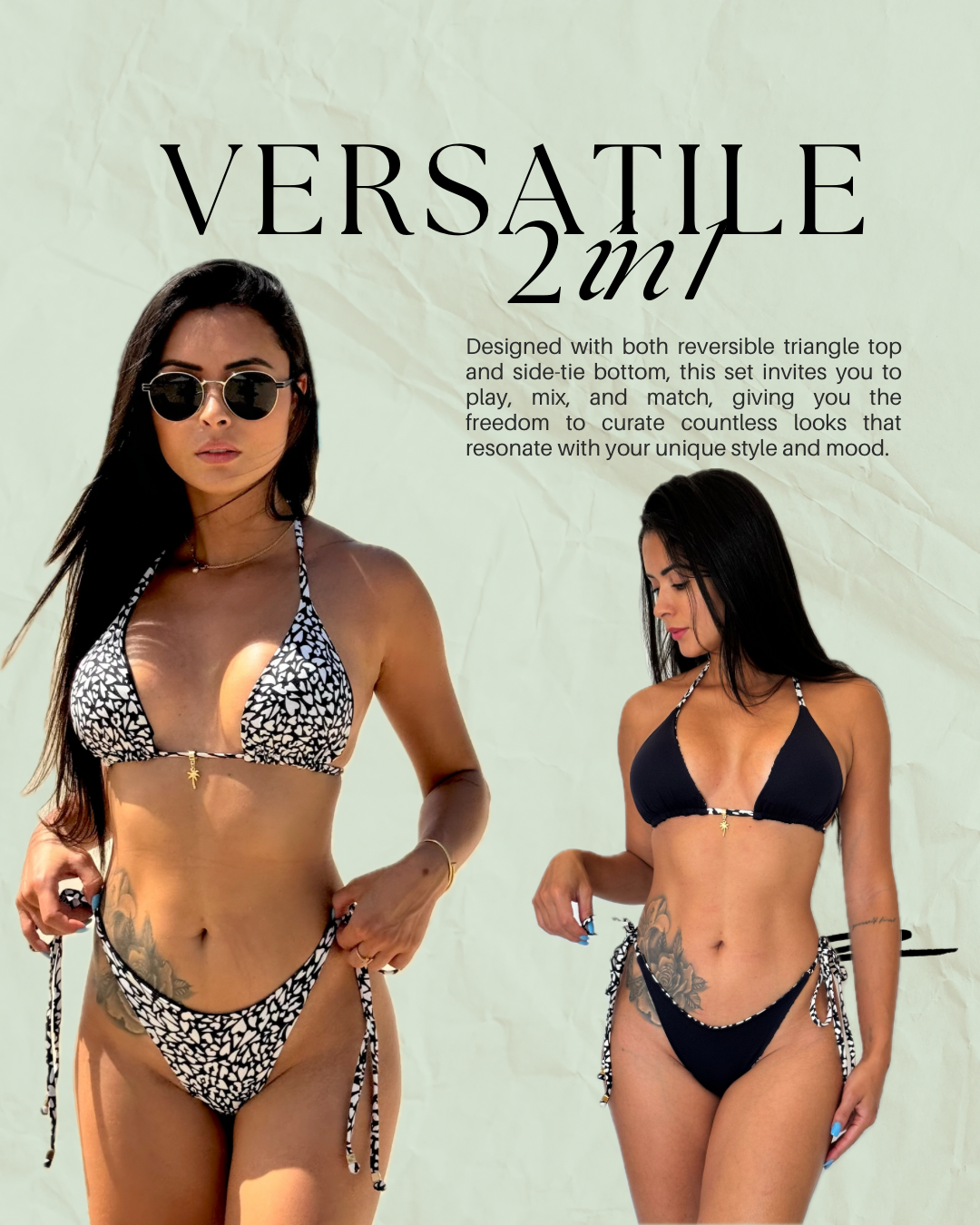 Rio Printed Triangle Ruched Tie-Side Reverible Bikini Set