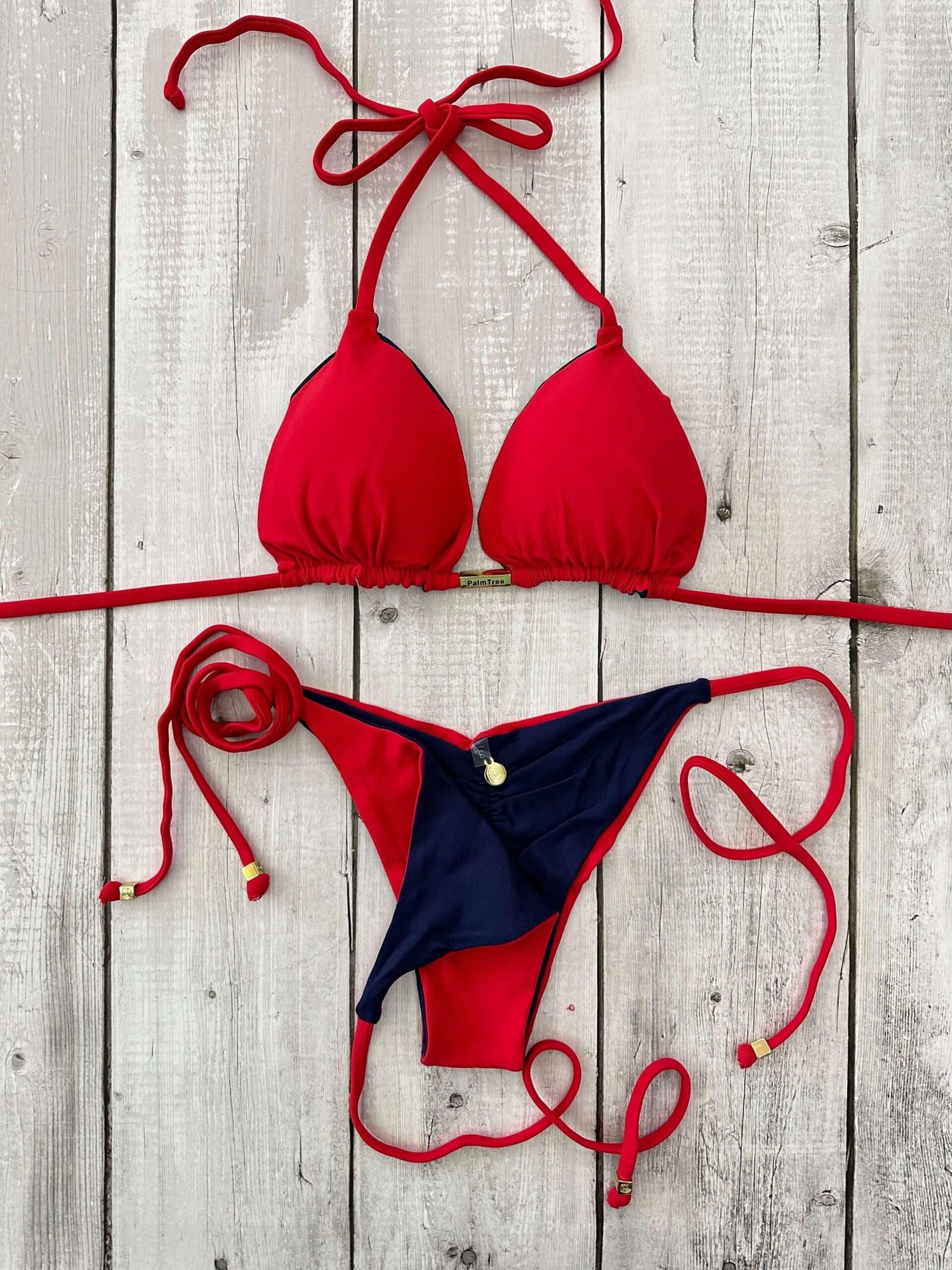 Rio Triangle Ruched Tie-Side Reversible Bikini Set