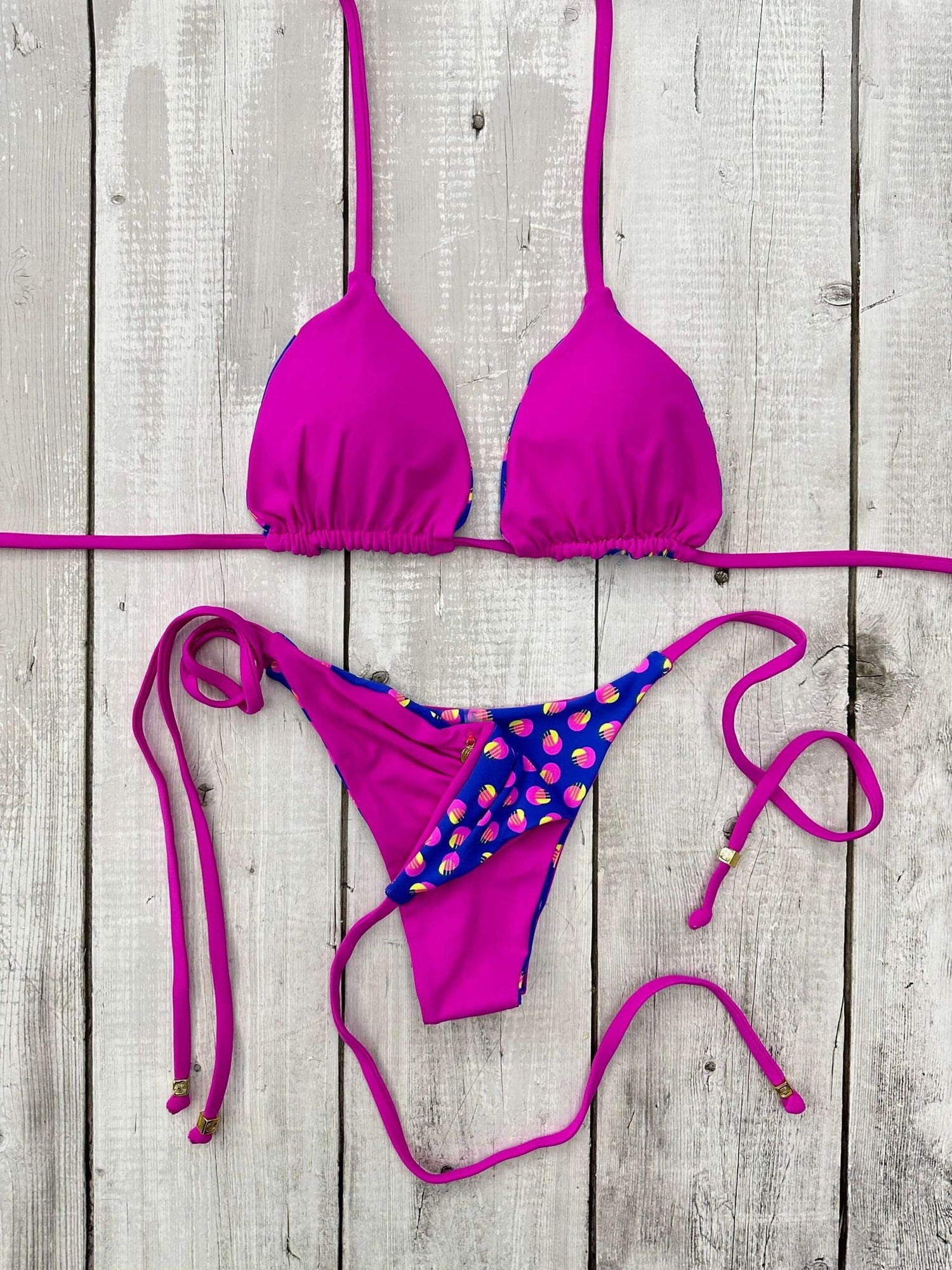 Rio Printed Triangle Ruched Tie-Side Reversible Bikini Set