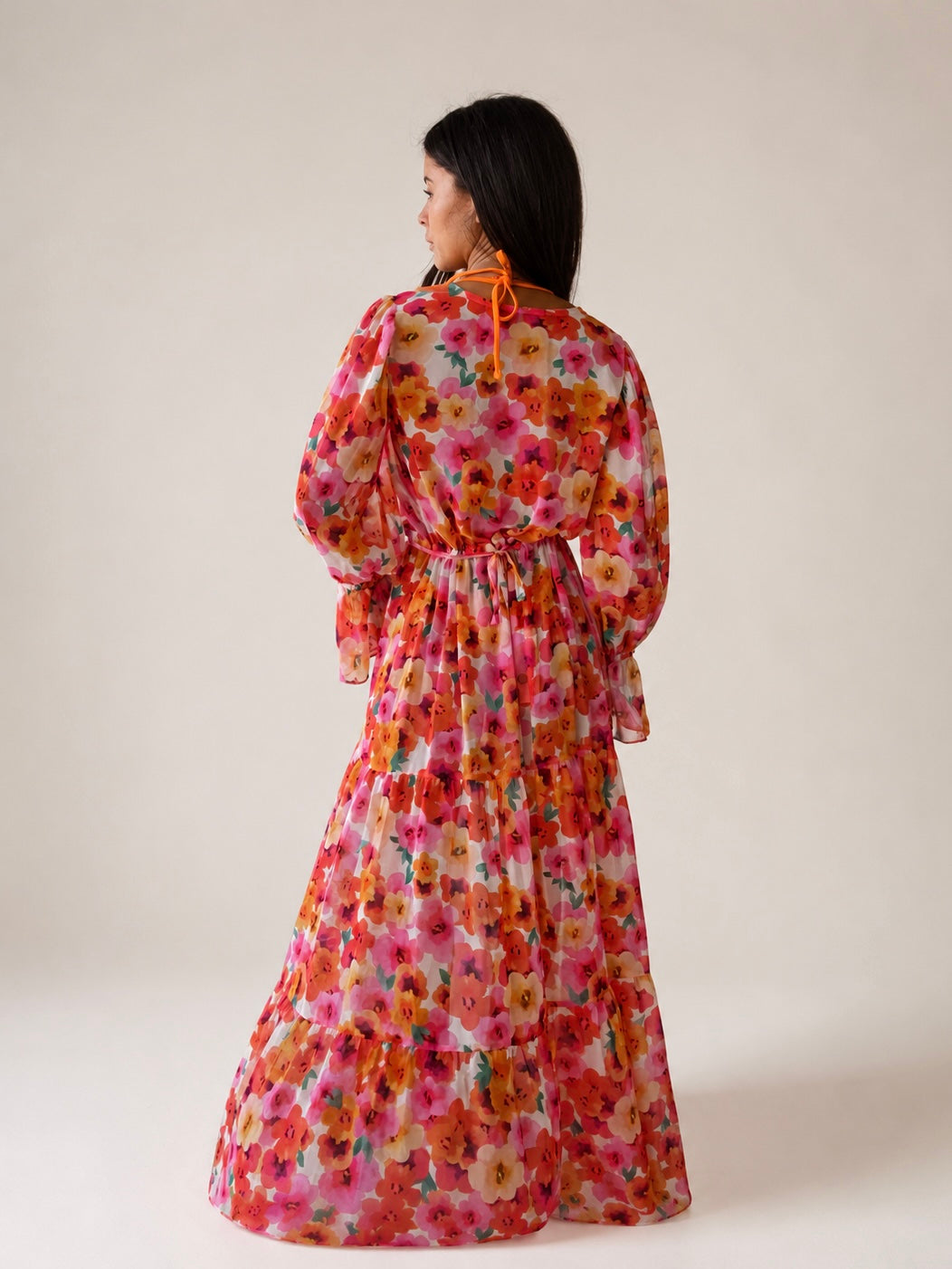 Floripa Luxury Chiffon Beach Dress in Floral Print