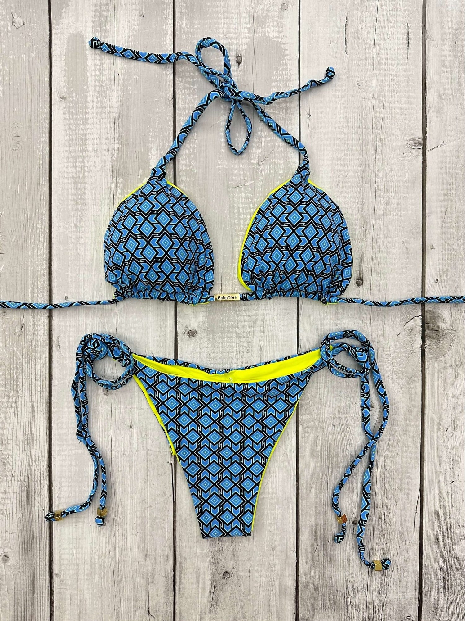 Rio Printed Triangle Ruched Tie-Side Reversible Bikini Set
