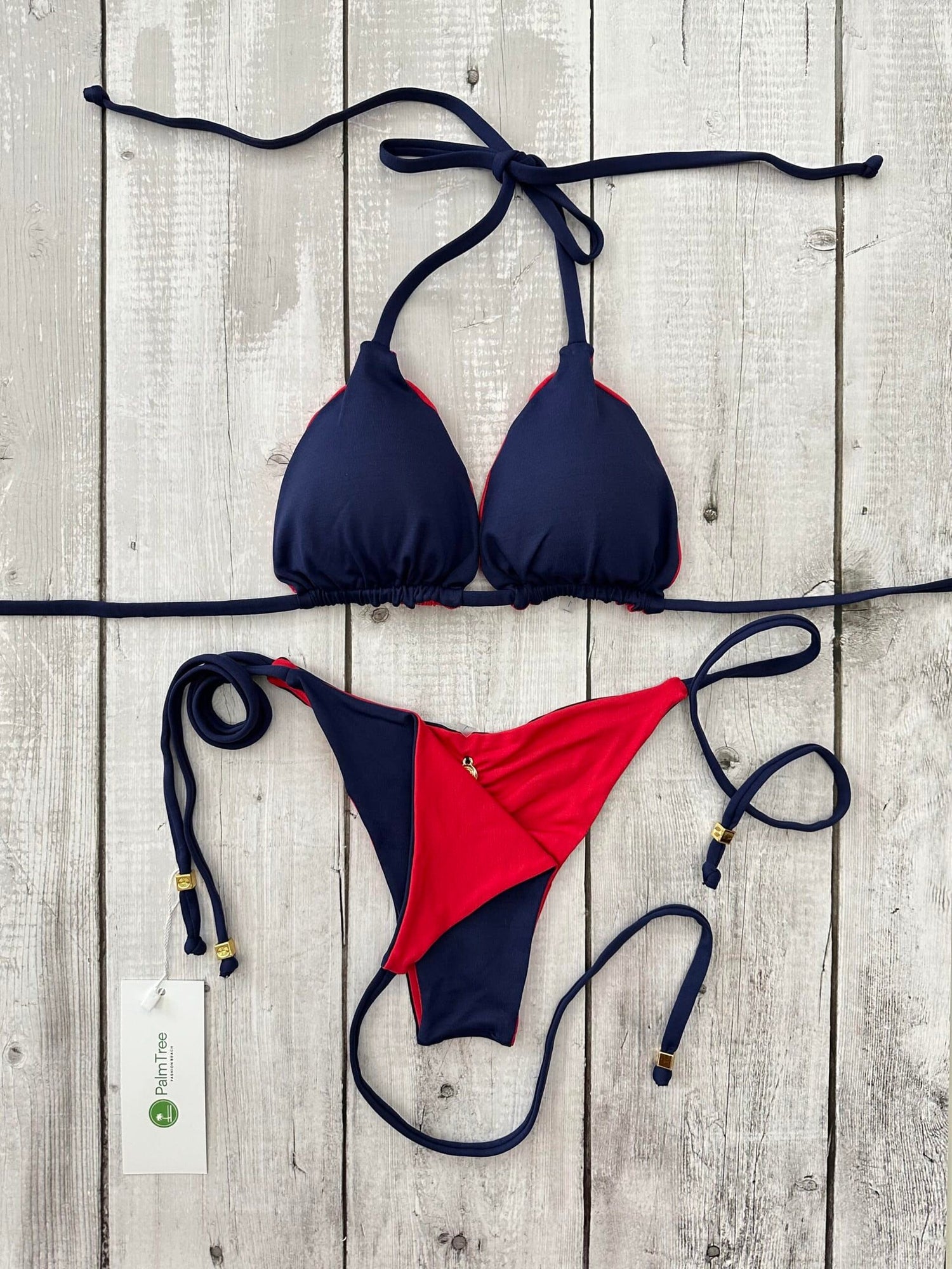 Rio Triangle Ruched Tie-Side Reversible Bikini Set