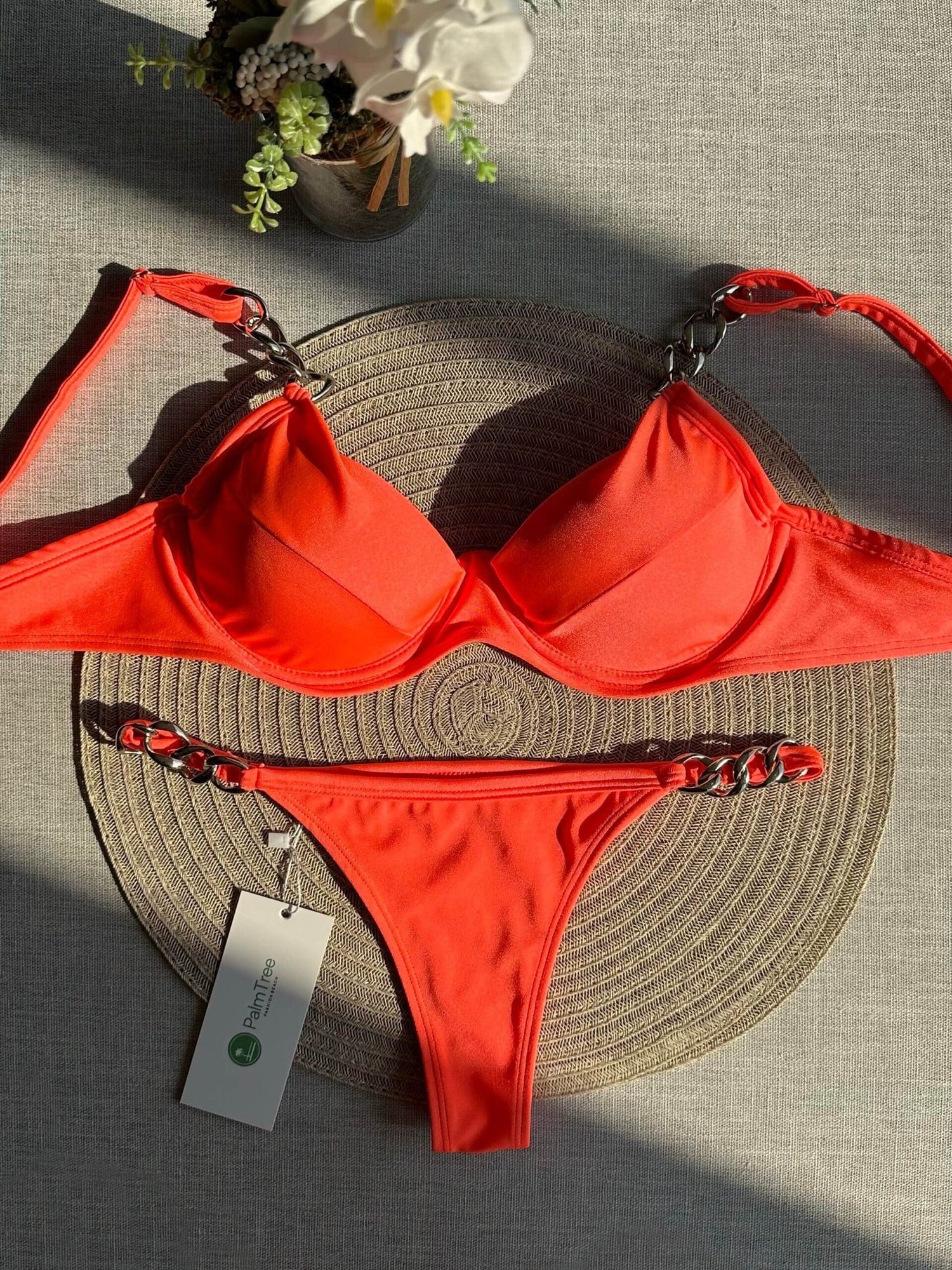 Marbella Lux Neon Silver Chain Underwire Bra Bikini Set