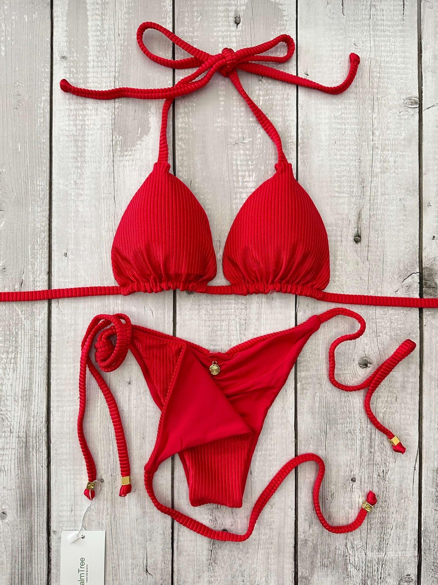 Rio Ribbed Triangle Ruched Tie-Side Reversible Bikini Set