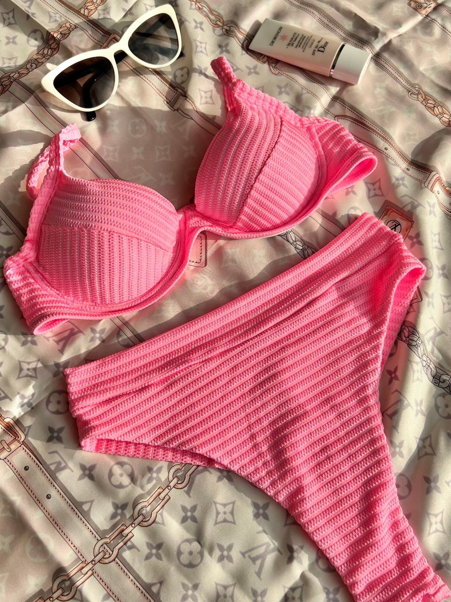Mykonos Textured Slim Hot Pants Bra Bikini Set