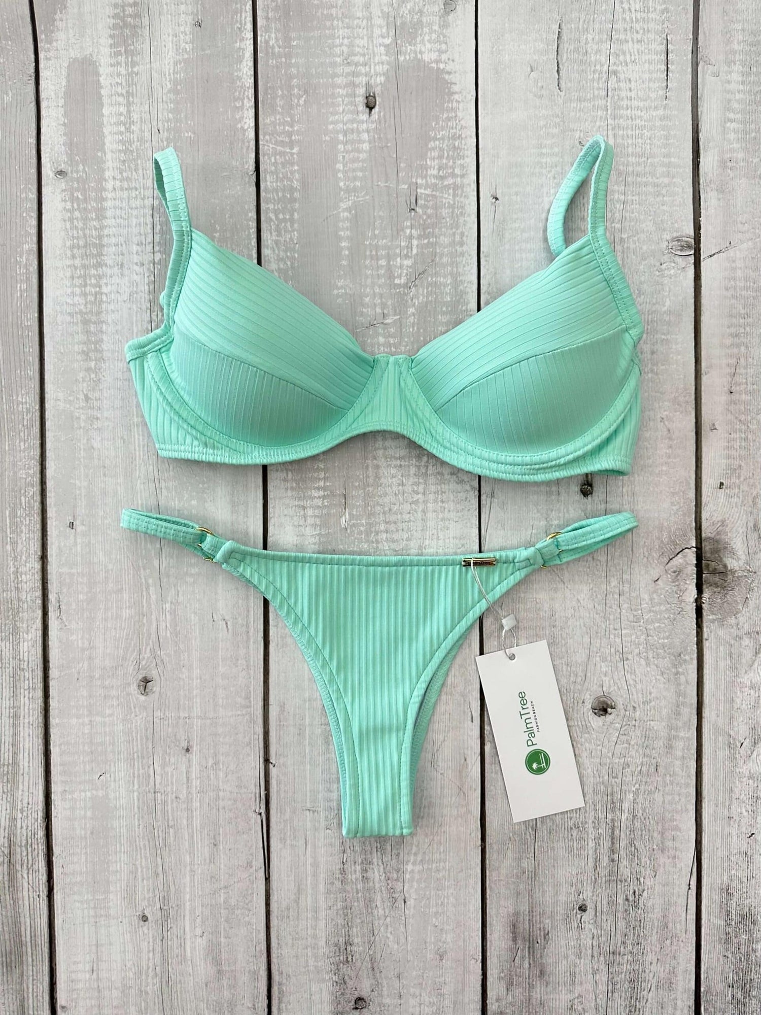 Marbella Candy Colors Ribbed Underwire Bra Bikini Set