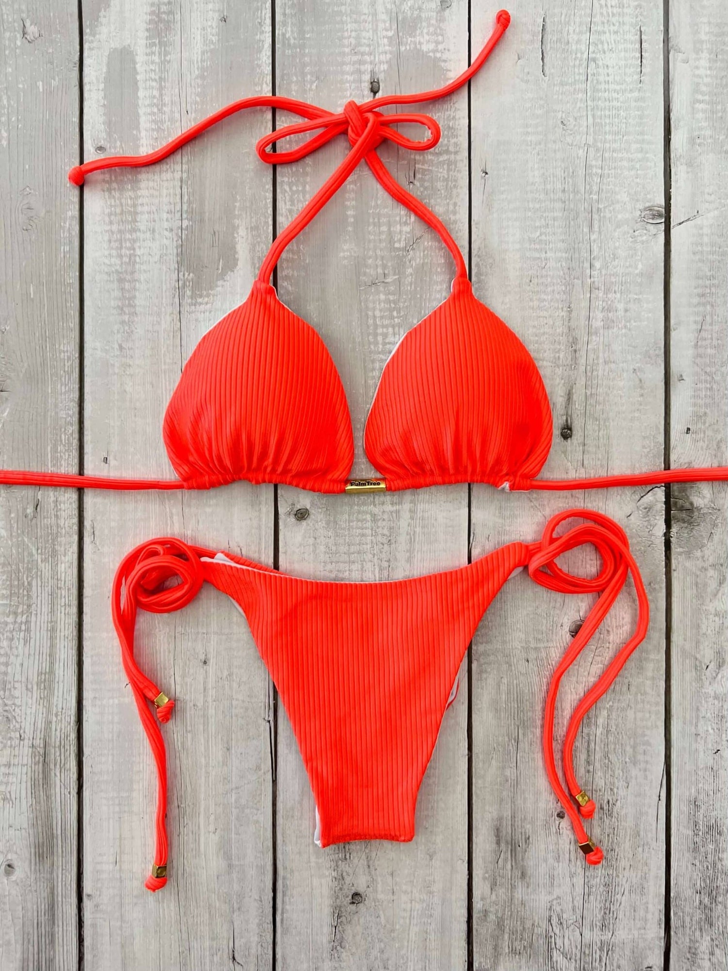 Rio Ribbed Triangle Ruched Tie-Side Reversible Bikini Set