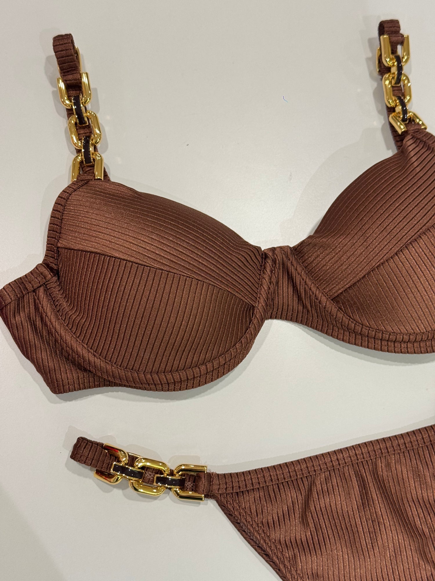 Marbella Lux Ribbed Shimmer Chain Underwire Bra Bikini Set