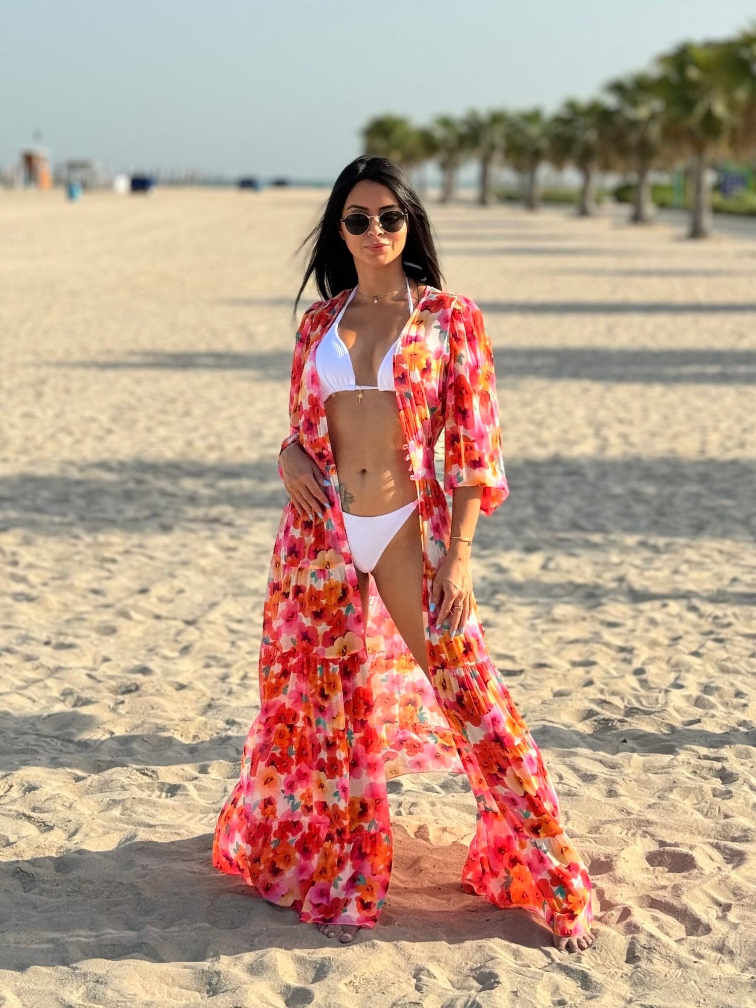 Monaco Beach Dress in Floral Sheer Silk Chiffon