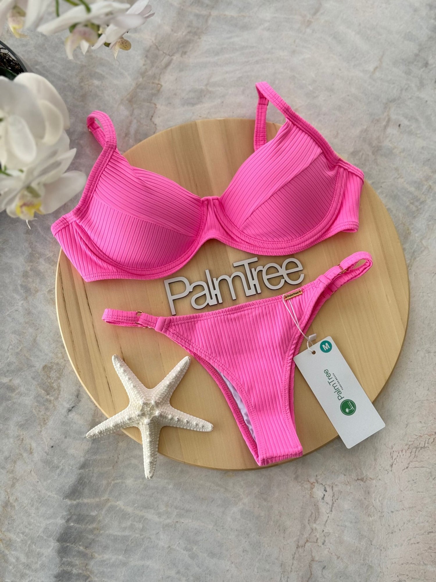 Marbella Candy Colors Ribbed Underwire Bra Bikini Set