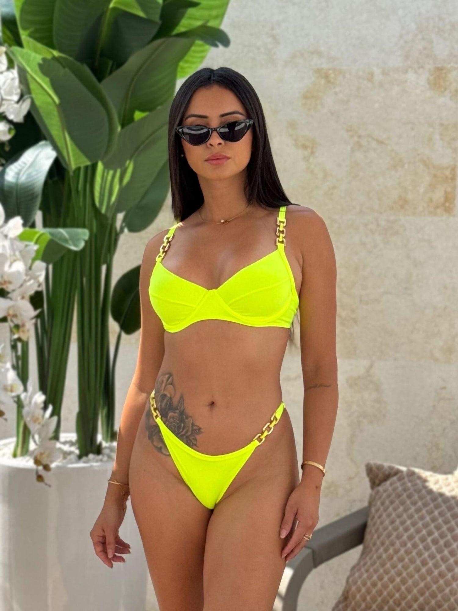 Marbella Lux Neon Chain Underwire Bra Bikini Set