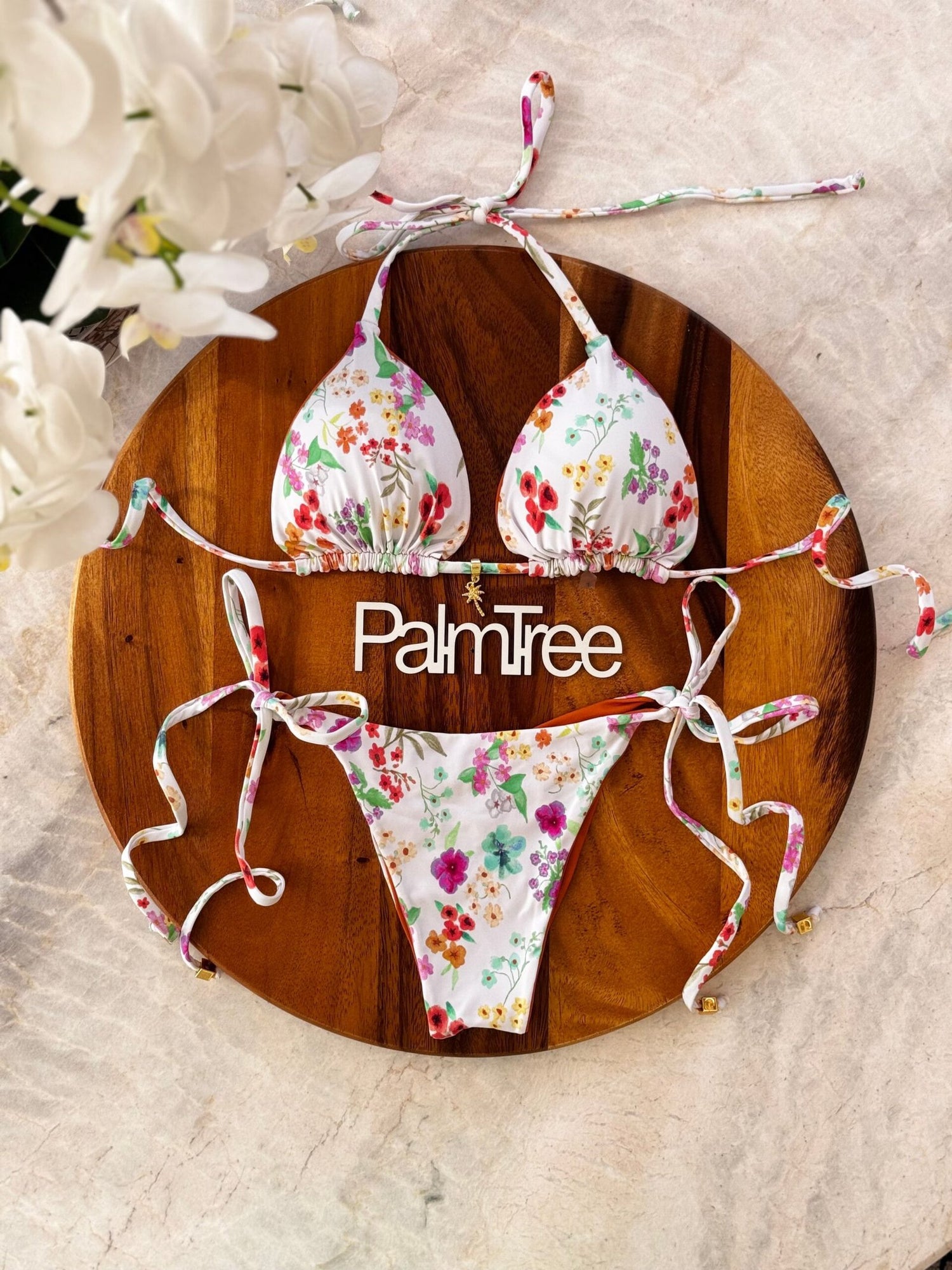 Rio Floral Triangle Ruched Tie-Side Reversible Bikini Set