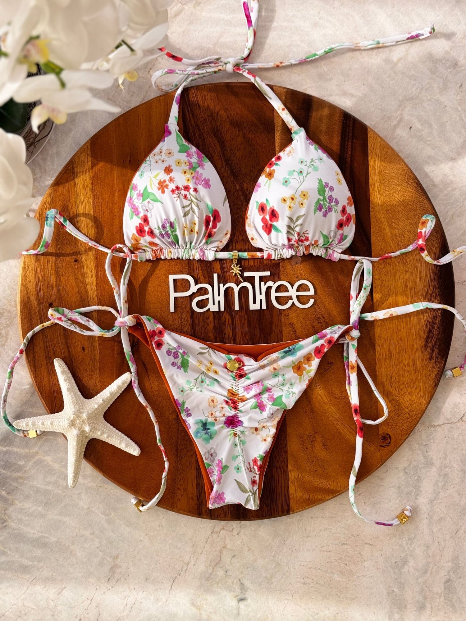 Rio Floral Triangle Ruched Tie-Side Reversible Bikini Set