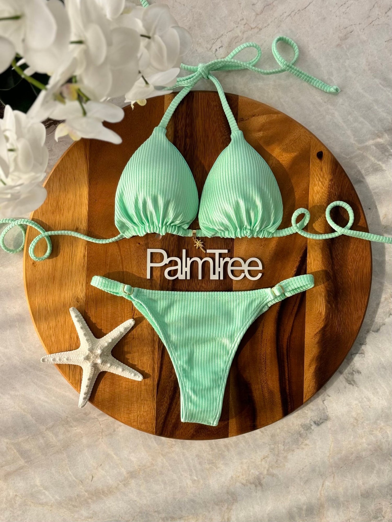 Cancun Shimmer Ribbed Triangle Bikini Set